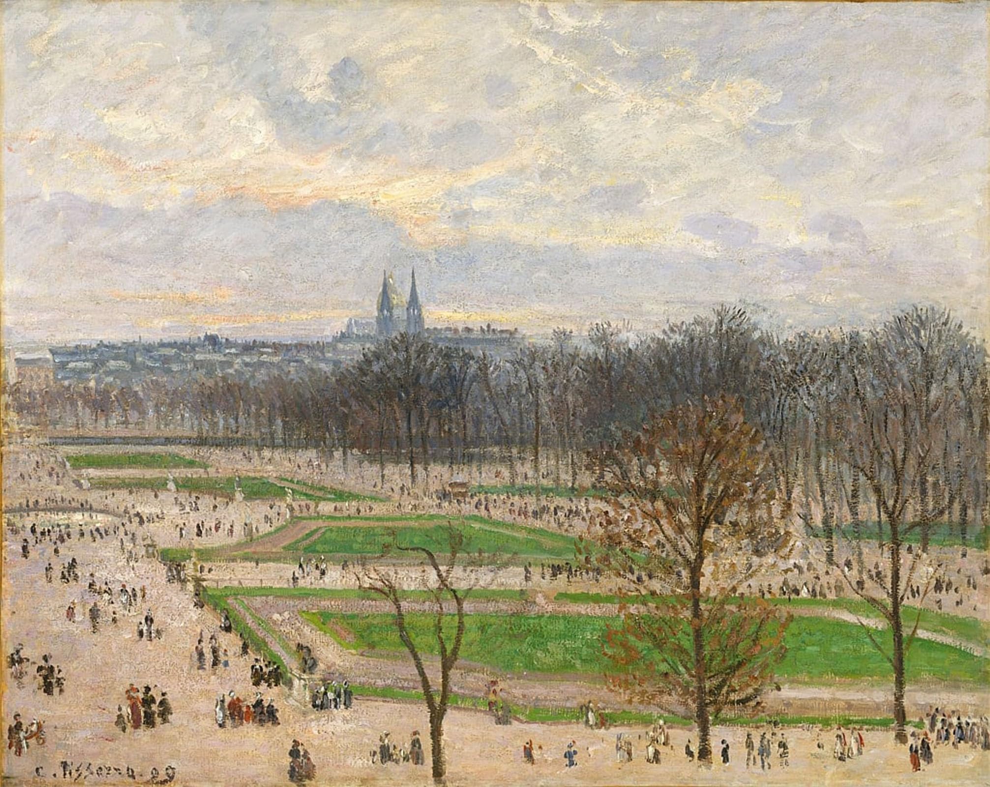 SERENDIPITP Vintage Picture Print on Canvas Wall Art Poster the Garden of the Tuileries on a Winter Afternoon by Camille Jacob Pissarro Artwork Print Poster for Wall Decor 60x90cm