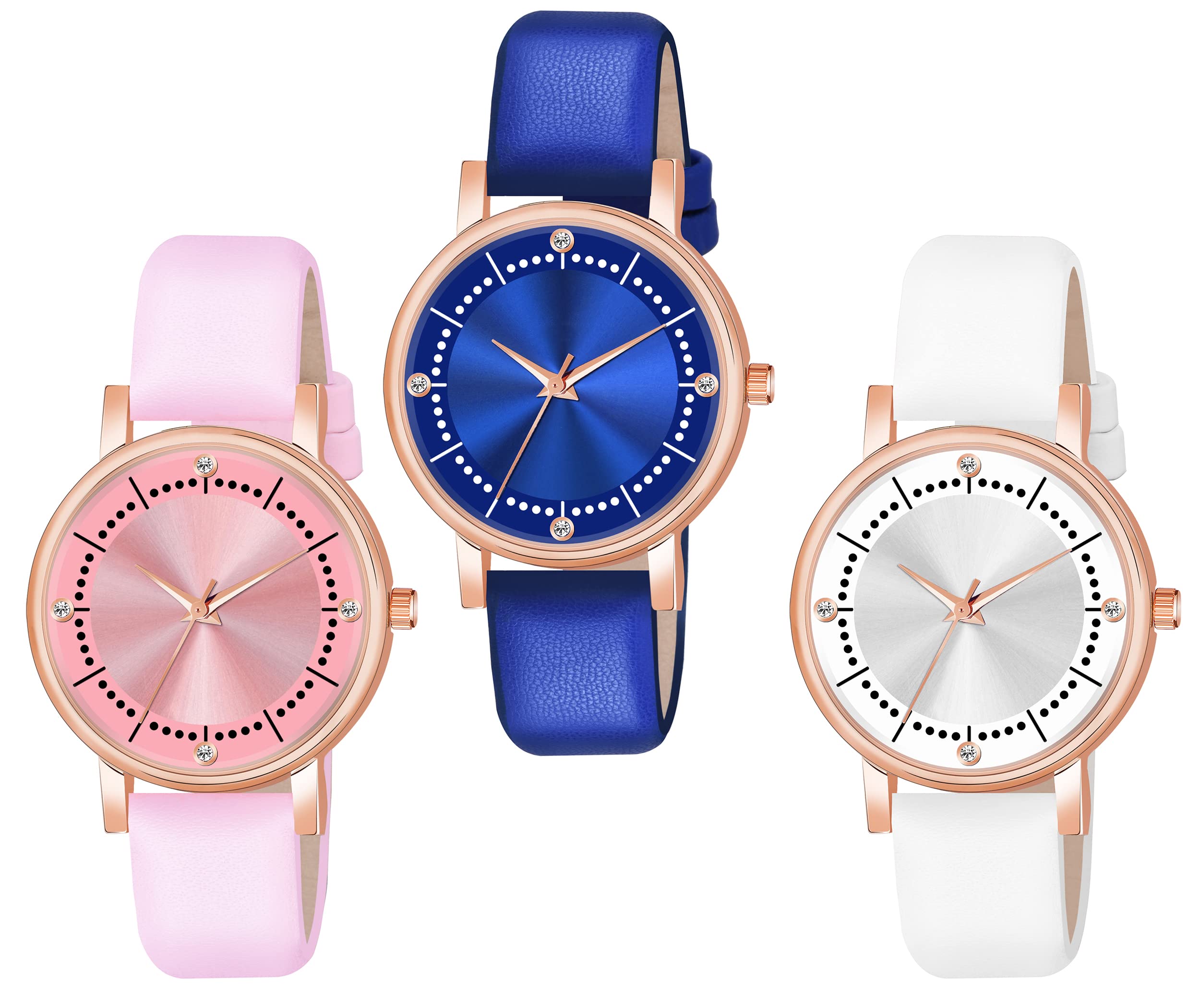 FROZIL Analog 4 Point Diamond Studded Round Attractive Dot Pattern Pink Blue White Dial Combo Watch for Girls and Womens (B0C5THCKXF) Amazon Price History, Amazon Price Tracker