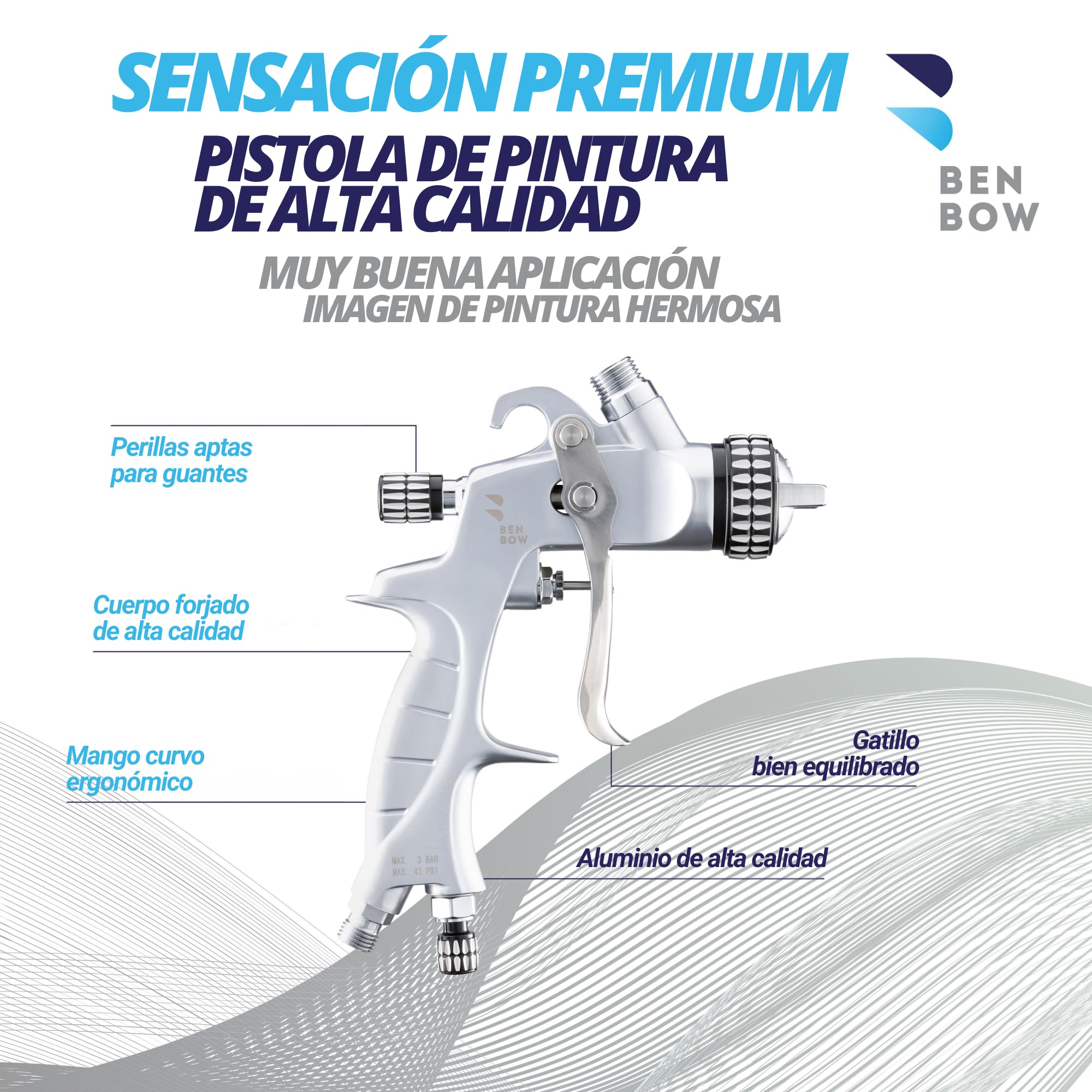 BenBow Set Pistola de Pintura PK60 HVLP 1,4 mm + 1,8 mm Boquilla + 600 ml Taza de Pintura + Maleta - Ideal para la Pintura de automóviles – Pistolas de Pintura de Aire comprimido