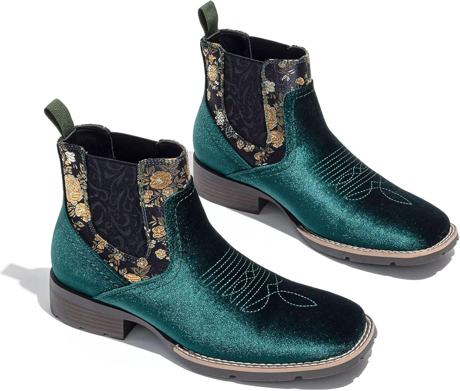 Men's Velvet Printed Chelsea Boots - Slip-On Dress Ankle Boots, Formal & Casual Fashion Footwear