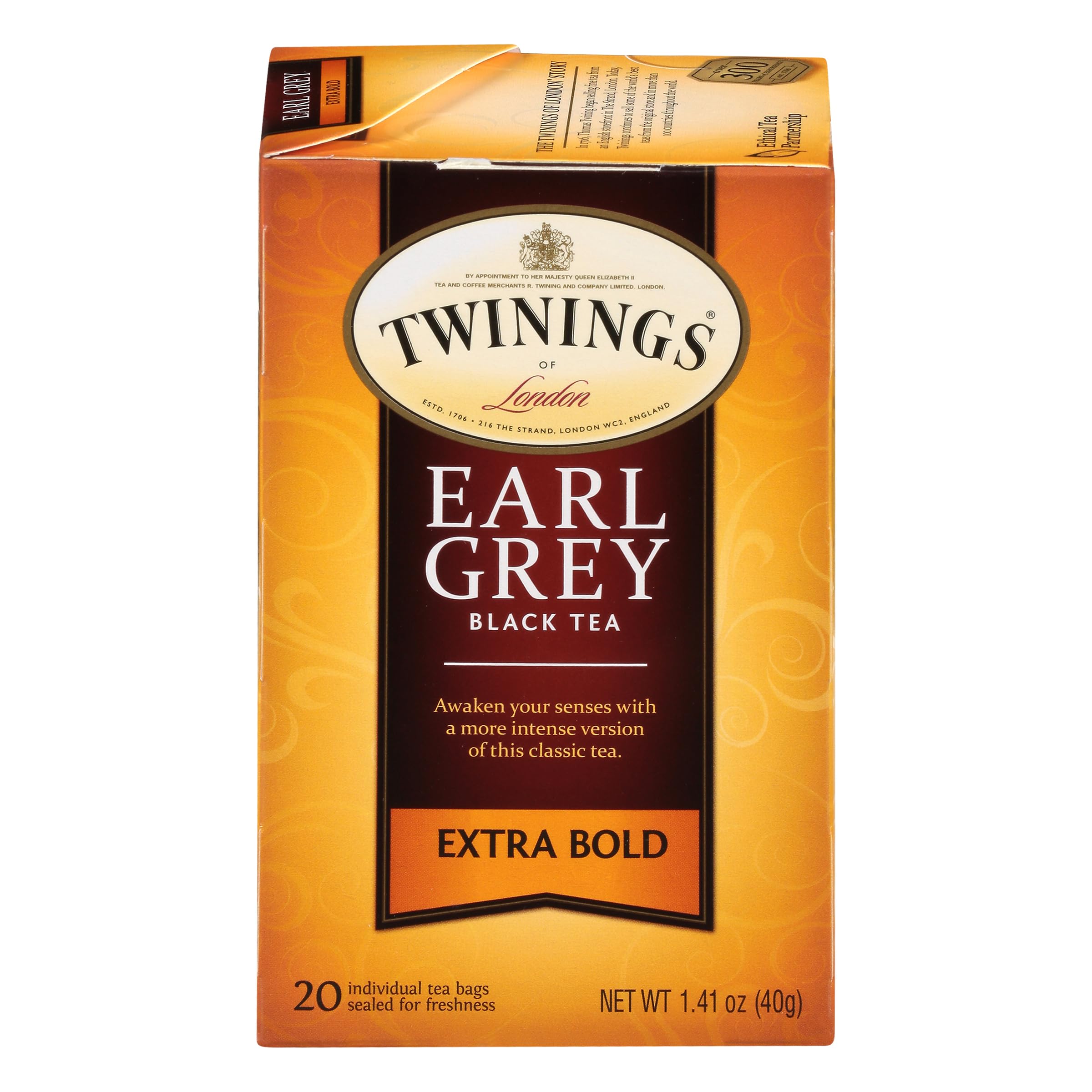 TwiningsEarl Grey Extra Bold Individually Wrapped Black Tea Bags, 20 Count Pack of 6, Caffeinated, Flavoured with Citrus and Bergamot