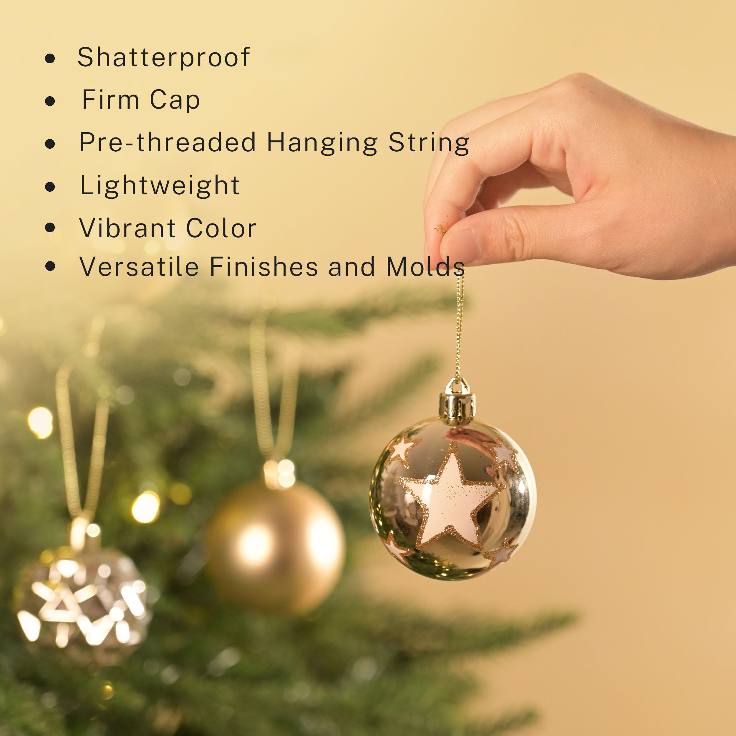 DecorbyHannah Décorations de Noël, décorations de sapin de Noël incassables et modernes sur le thème doré et blanc, 50 carats, boules décoratives à suspendre pour la maison, les fêtes, les vacances