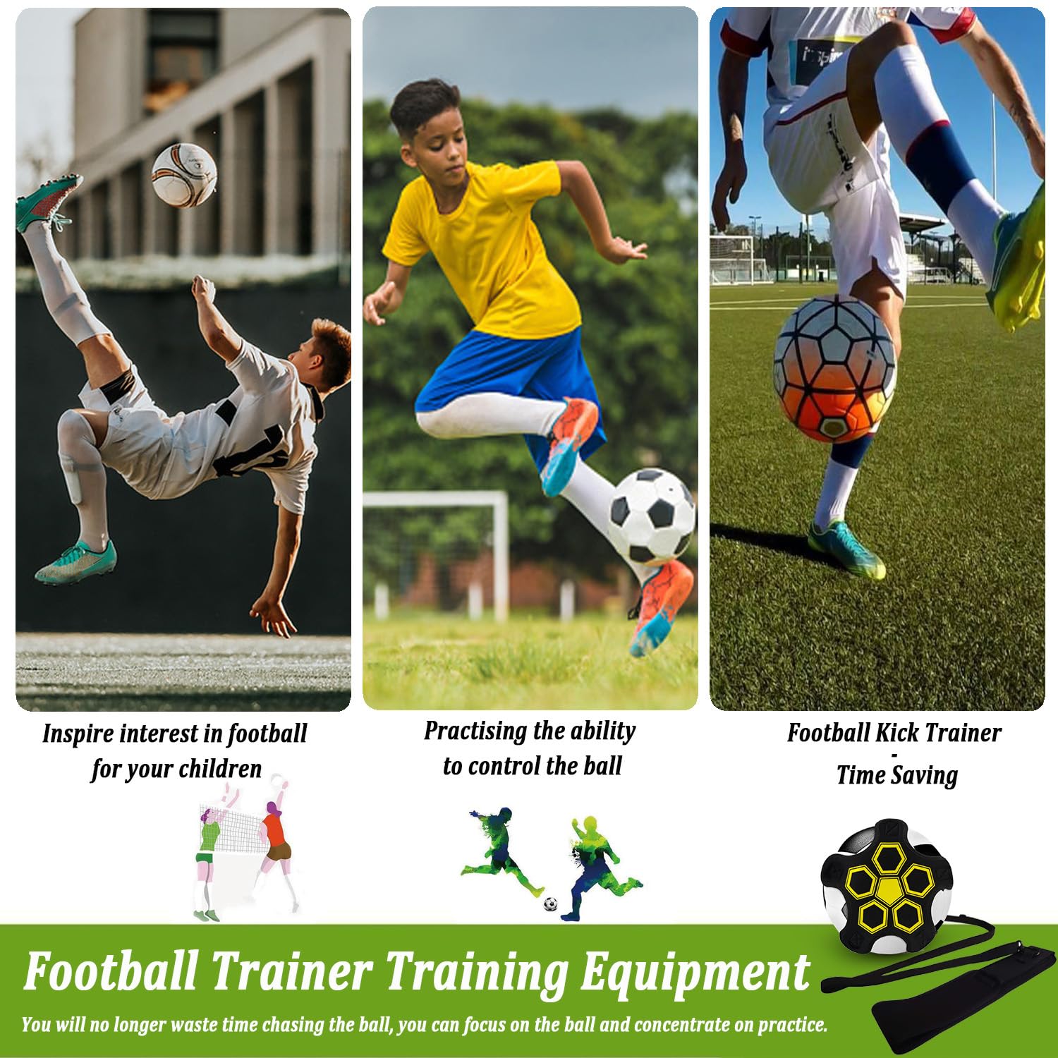 Piłka nożna Kick Trainer przyrząd treningowy do piłki nożnej/siatkówki, trening piłki nożnej dla dzieci, trener kicktrainer z regulowanym paskiem, pomoc w treningu piłki nożnej dla dzieci