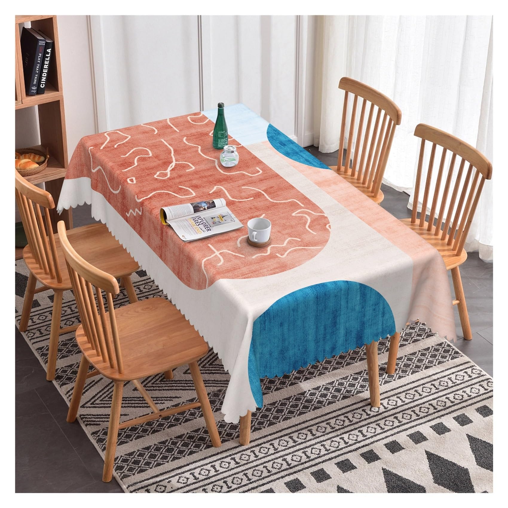 BDFJEDS Waterproof Tablecloth Simple Table Cloth Geometric Pattern Dining Room Waterproof Oilproof Rectangular Tablecloth(Color11,138x274cm 54x108inch)