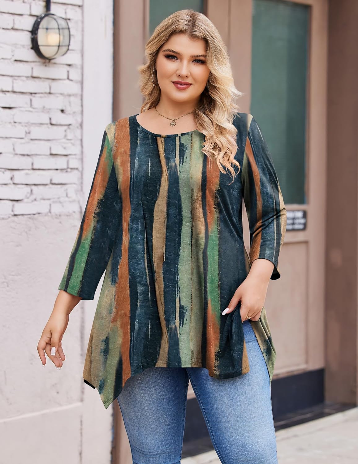 IN'VOLAND Plus Size Tops for Women 3/4 Sleeve Shirts Tunic Tops to Wear with Leggings Loose Fit Summer Fall Clothes - Image 2