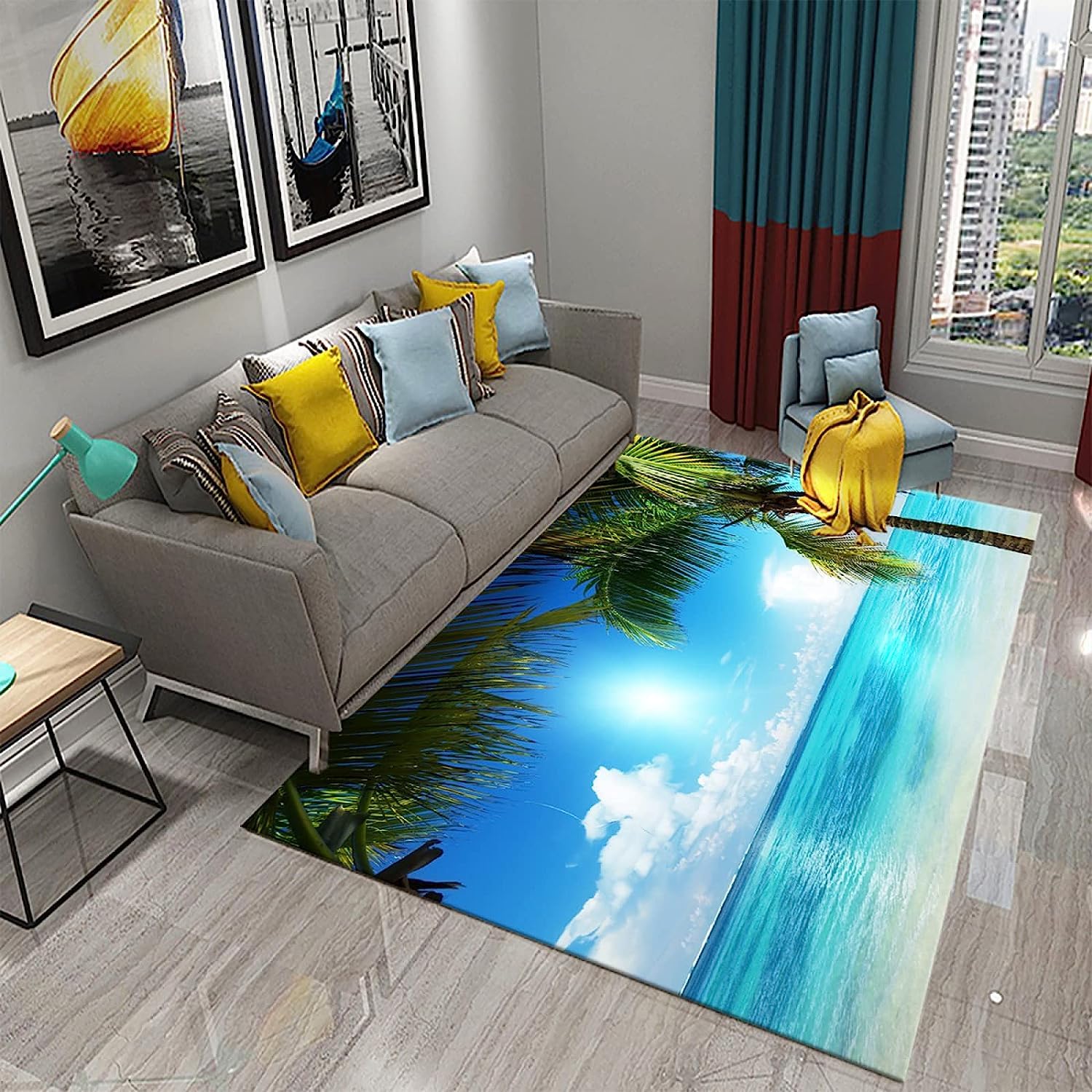 Tapis De Zone, Tapis 3D Vue Mer Océan Imprimé Décor À La Maison Antidérapant Doux, Tapis pour Chambre d'enfant - Polyester Doux Au Toucher Facile À Nettoyer 140 X 200 Cm / 55,11 X 78,74 Pouces