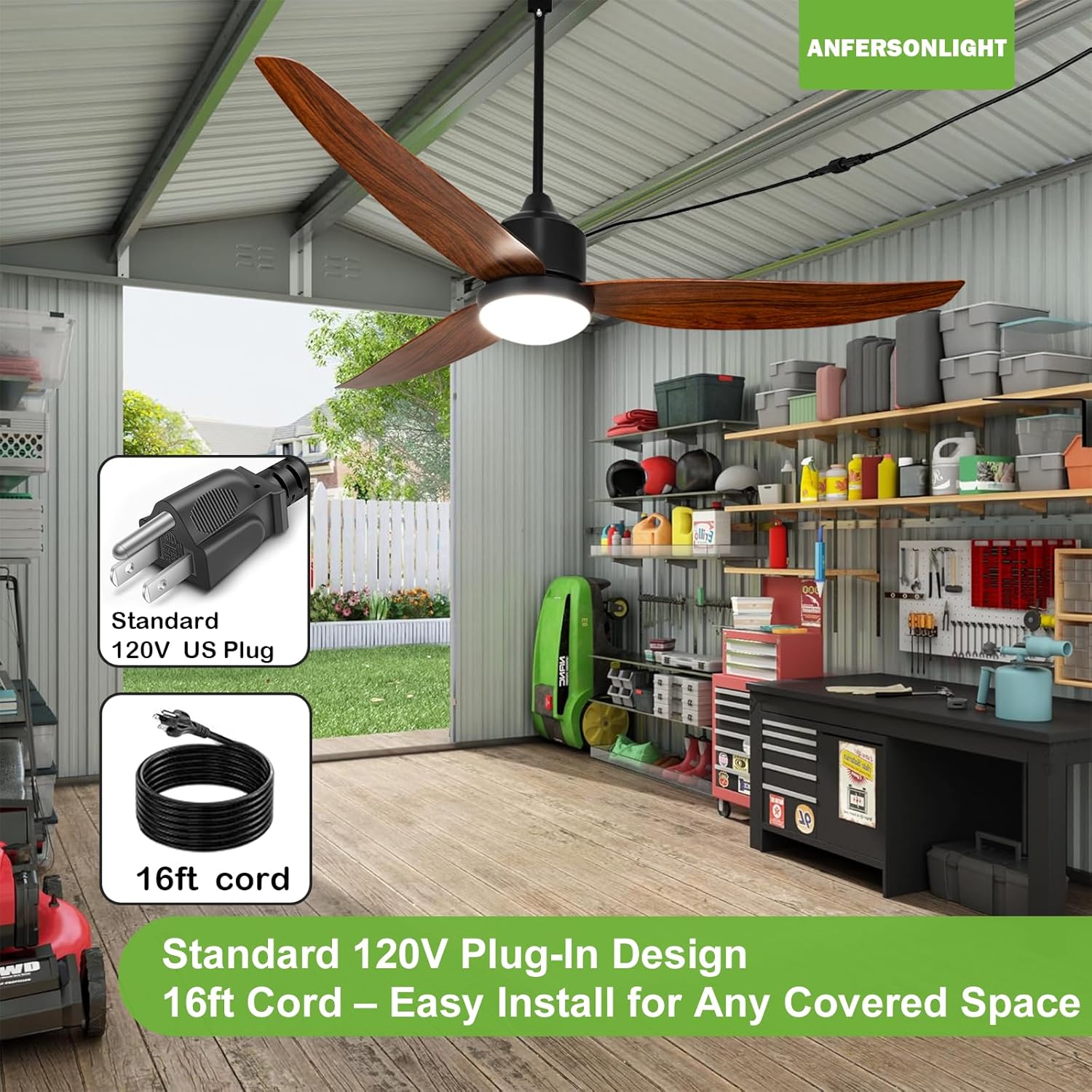 Outdoor Ceiling Fan with Light and Remote, 52-Inch LED 3-Blade Gazebo Fan for Patios, Waterproof DC Motor, 6-Speed Reversible, Dimmable, Timer, 3 Downrods, Walnut Color