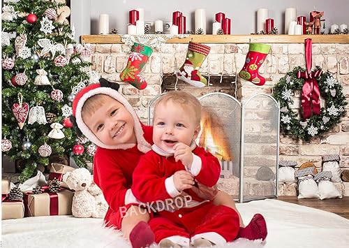 Miniatura 2 de Telón de fondo de chimenea de Navidad de 8 x 6 pies para árbol de Navidad, fondo de decoración de Año Nuevo, fondo de decoración de fiesta familiar