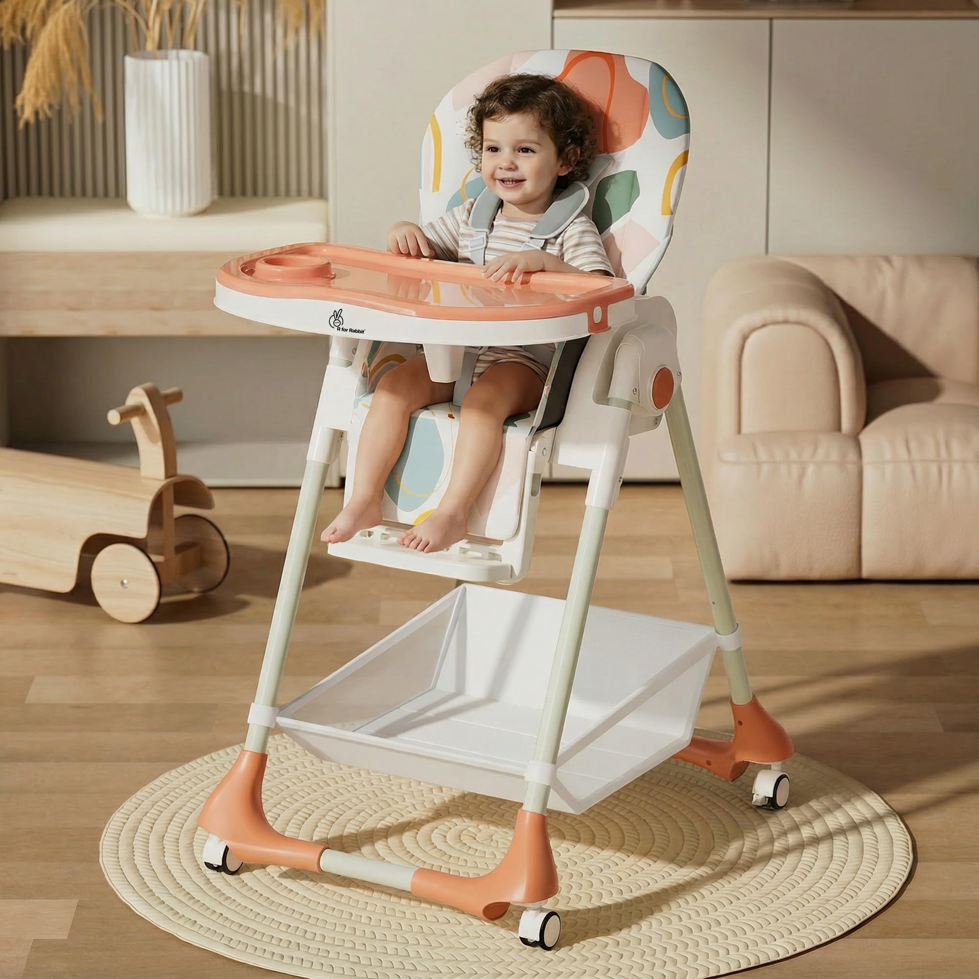 R For Rabbit Butter Cup Feeding High Chair for Kids / 7 Levels Smart Baby Feeding High Chair/High Chair for Baby Age 6 Months+ to 5 Years (White Multi)