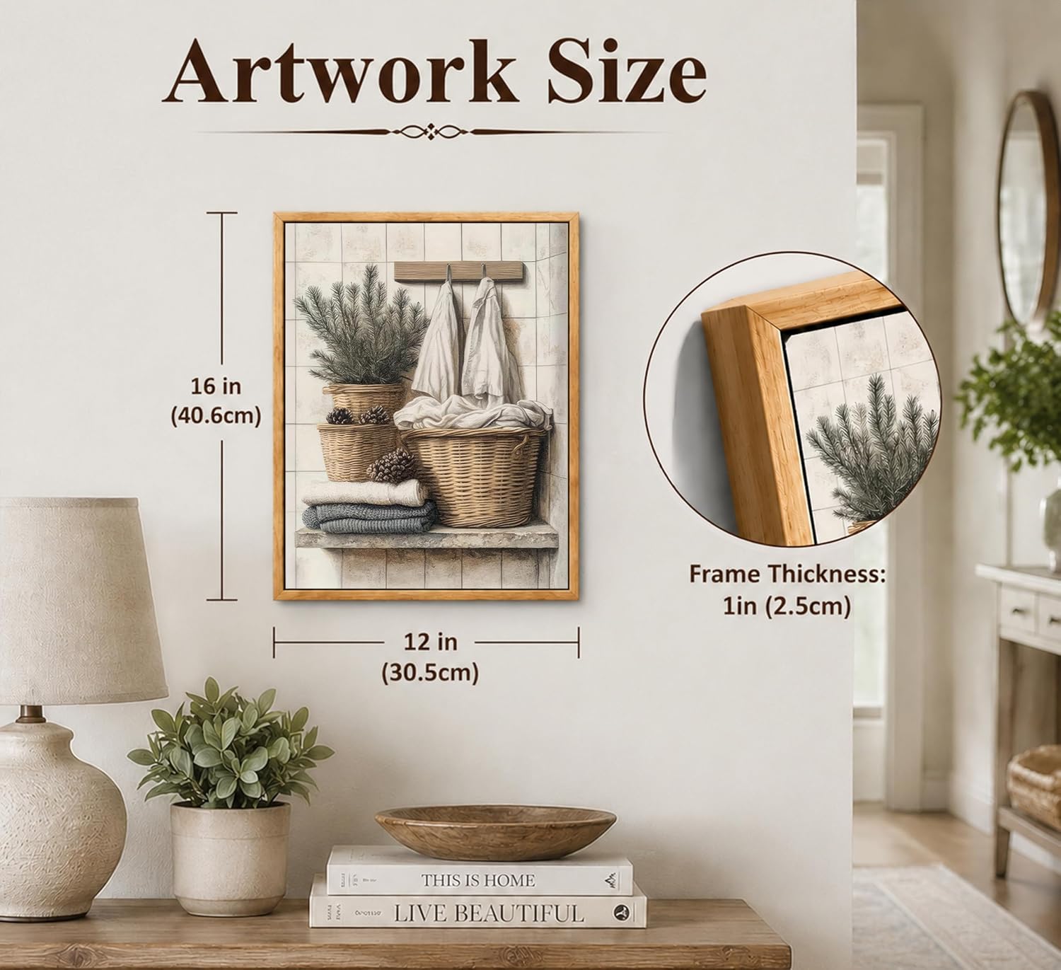Floating Framed Farmhouse Bathroom Canvas Wall Art, Rustic Neutral Decor image 2