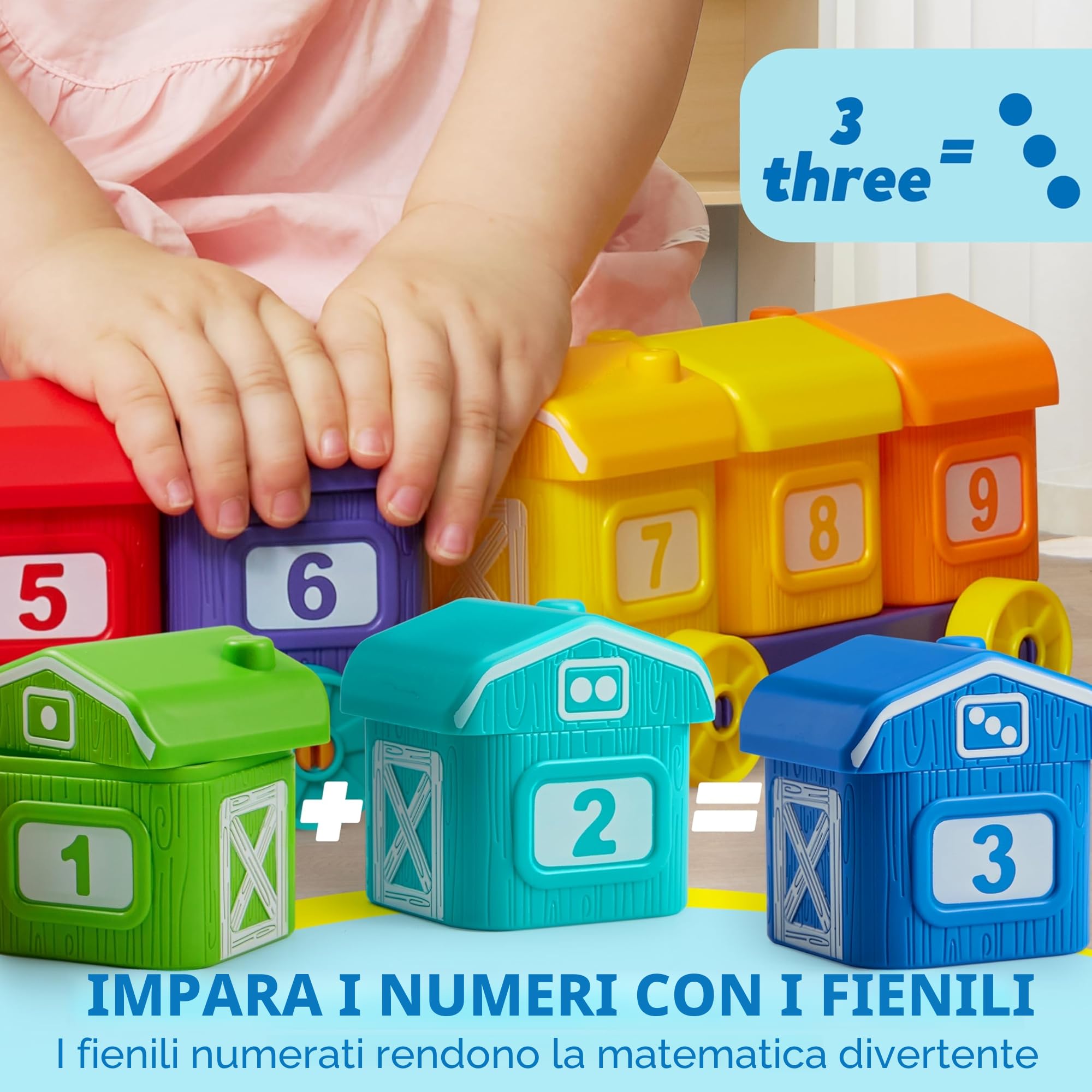 Play-Act Giocattolo Montessori, Treno Giocattolo Animali della Fattoria, Giochi Componibili con Conteggio, Abbinamento e Ordinamento, con 9 Animali e 1 Contadino,Gioco Educativo per Bambini 1-3 Anni