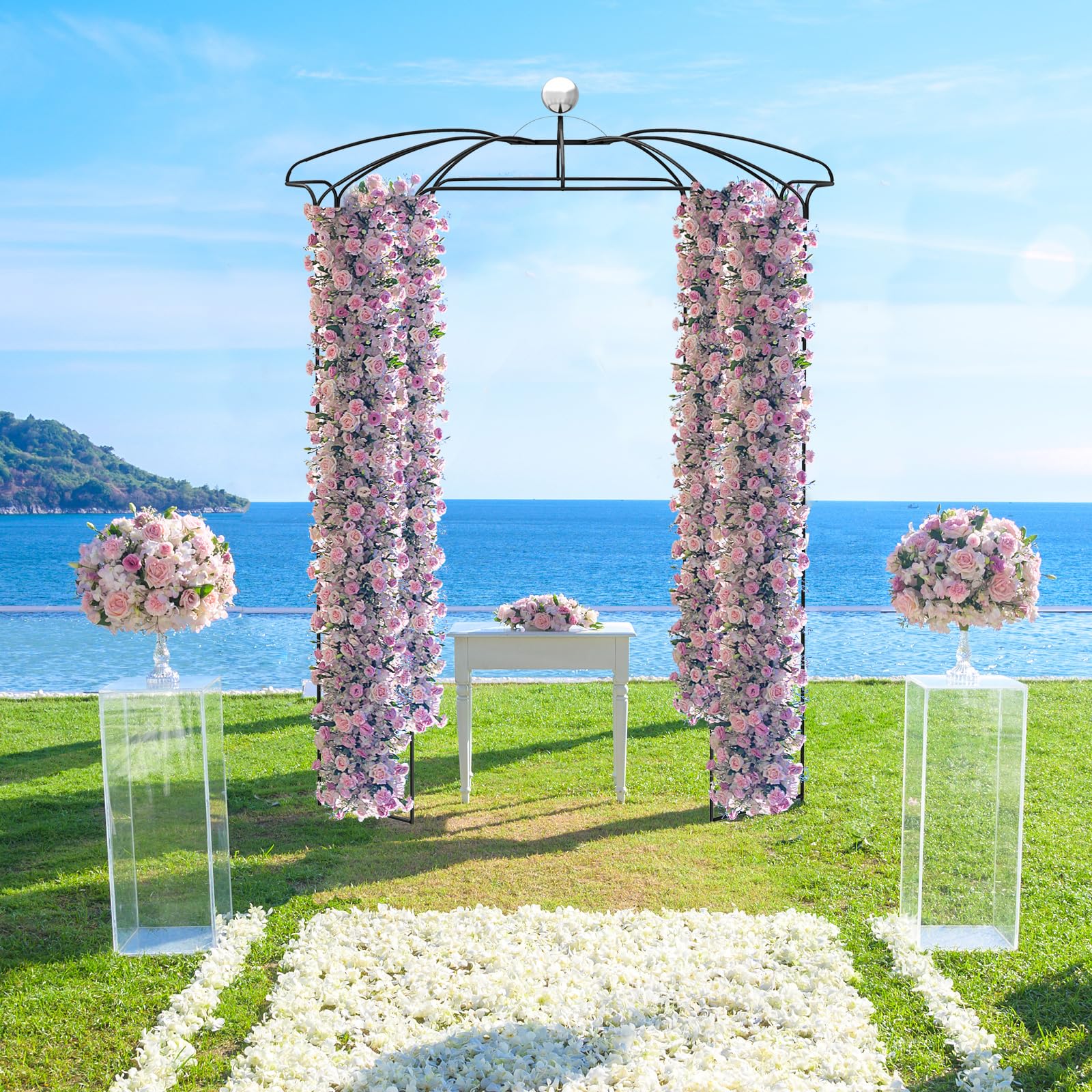 GOPLUS Arche de Jardin Forme de Cage à Oiseaux, Treillis Plantes Grimpantes 286 x φ 206 cm, Crochet de Suspension, Arche Rosier Décoration de Fête, Cérémonie de Mariage, Charge 10KG Noir