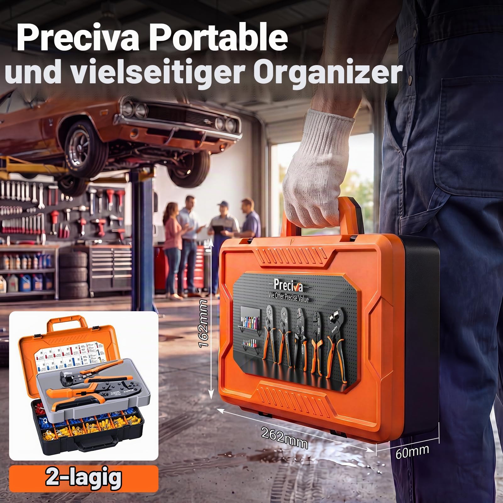 Preciva Crimpzange Set, mit 380 Stück Kabelschuhe und Abisolierzange, Ratschen Crimpzange für Kabelschuhe 0,5–6 mm² (AWG 20–10), für KFZ, Maschinenbau, Hausreparatur und Elektroinstallation