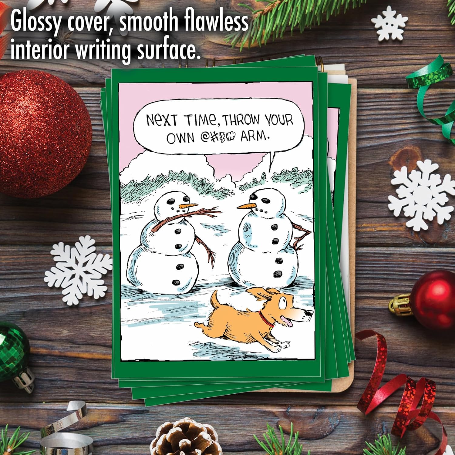 NobleWorks - 12 Cartoon Merry Christmas Cards - Funny Holiday Humor Greetings, Boxed Notecard Set with Envelopes (1 Design, 12 Cards) - Snowman Arm C4336XSG-B12