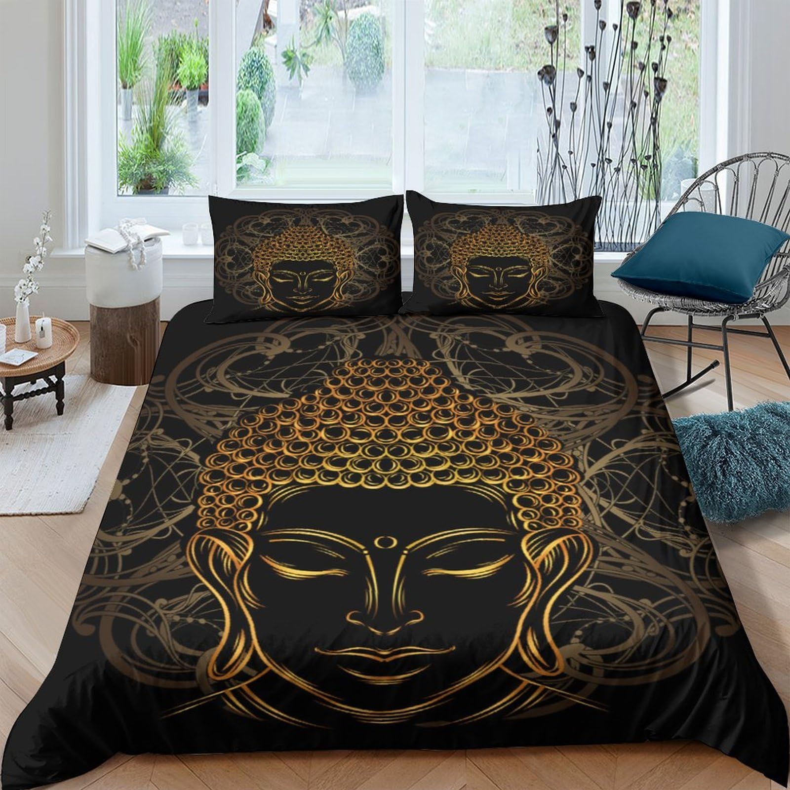 Ctjqhvkz Style-10 3D Printed Golden Buddha Fitted Sheet Microfiber Black Mandala Bed Cover Non-Slip Easy Care For Bedroom Dorm Decor Single（135X200cm）