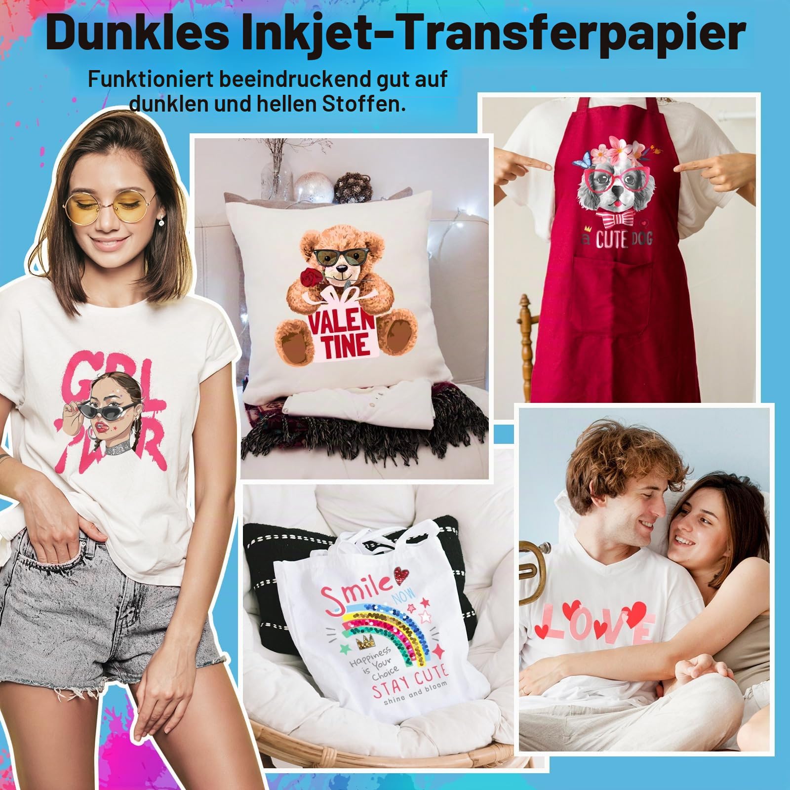 TECKWRAP Bedruckbares Wärmetransferpapier für T-Shirts, 15 Blatt, 21,1 x 29,7 cm, bedruckbares Wärmetransfer-Vinyl für Tintenstrahldrucker, Transferpapier zum Aufbügeln für helle und dunkle Stoffe
