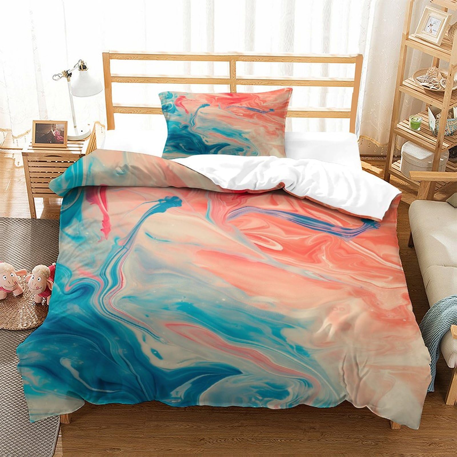 P1S9U7W5Y Colorful Abstract 3D Printed Duvet Cover Set 3pcs Microfiber Artistic Gradient Bedding Set Single（135x200cm）