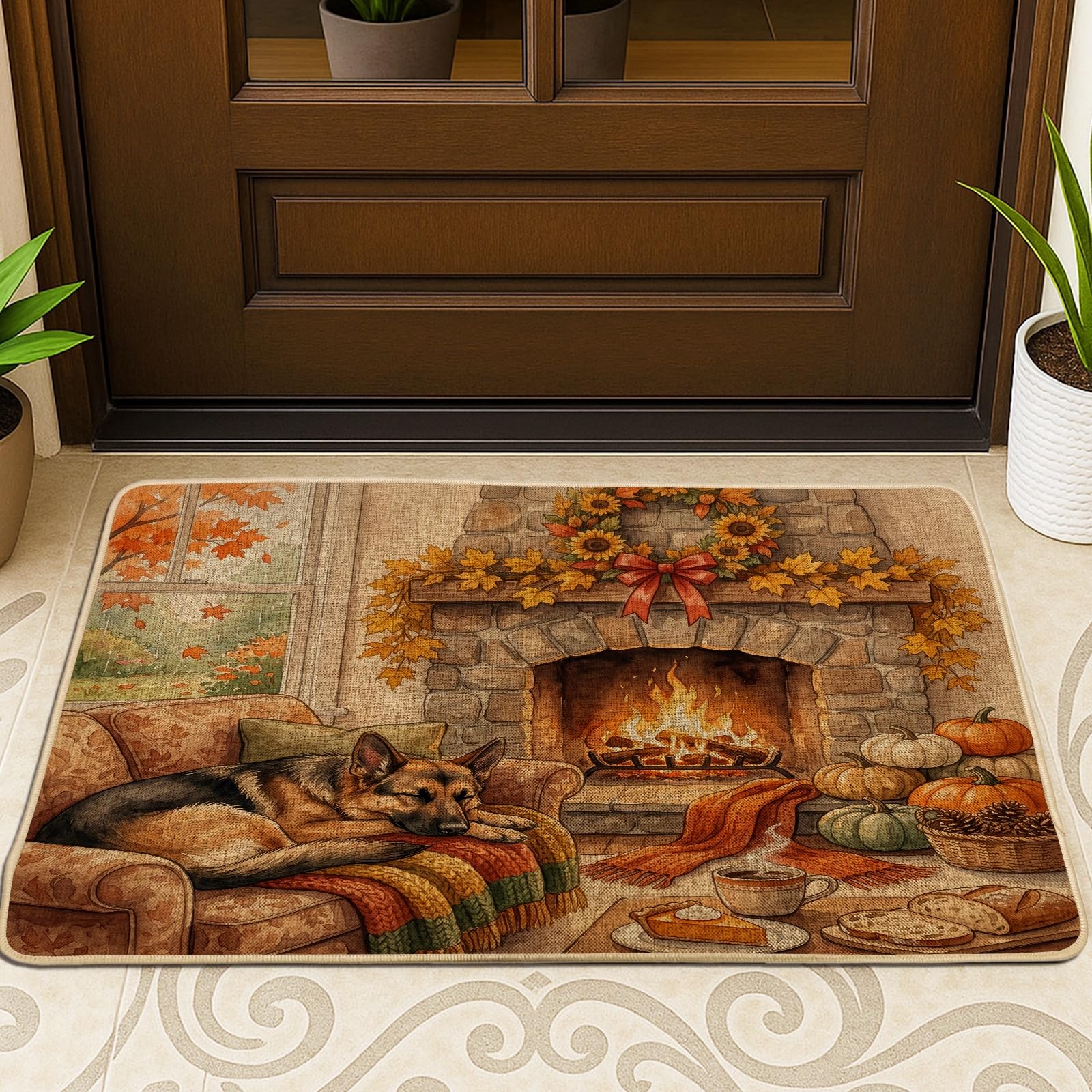 Tapis de Porte Automne avec Chien pour Chauffer votre Entrée