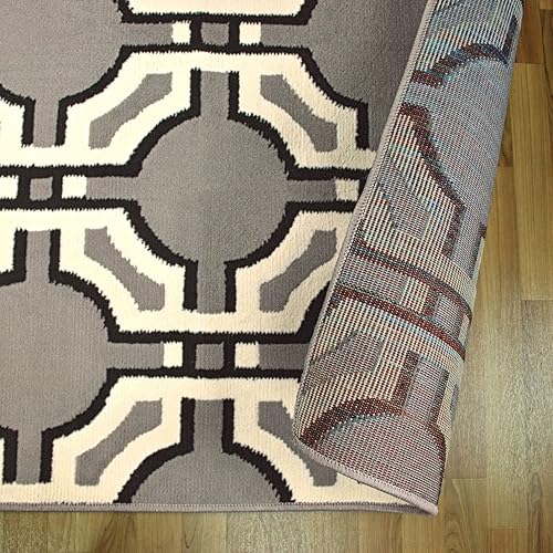 Miniatura 5 de Superior Alfombra moderna geométrica Art-Deco enrejada para interiores, 3 x 5 pies, color gris