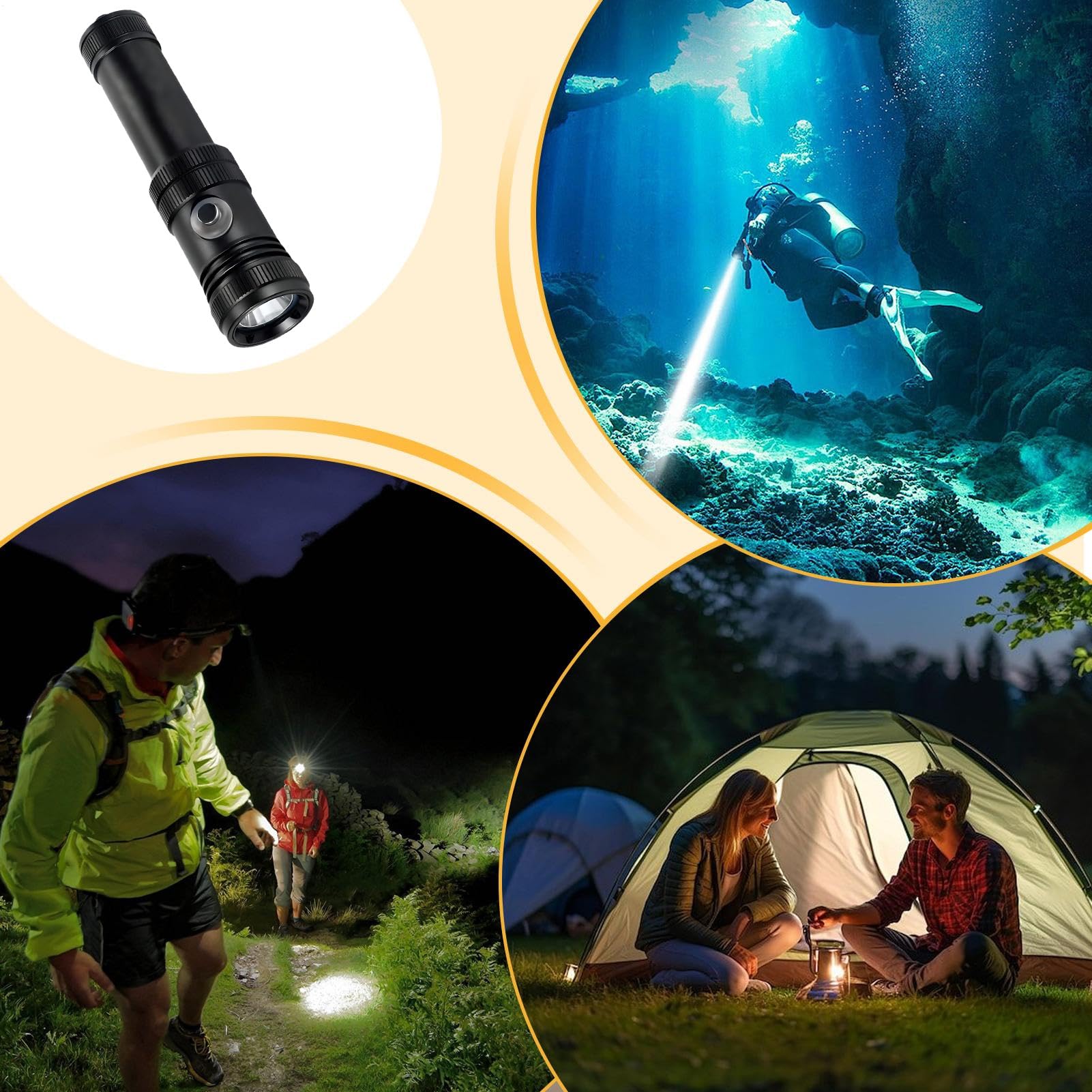 Torcia Subacquea per Immersioni 4 Modalità Impermeabile Illuminazione | Torcia Subacquea Per Attività Notturne All'Aperto, Pesca Marina, Campeggio, Uso Domestico E Passeggiate