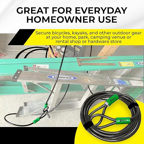 Miniatura 4 de Vascer Candado de cable de bicicleta  Cable de seguridad de 15 pies (38 pulgadas) con orejetas  Acero trenzado antirrobo resistente con