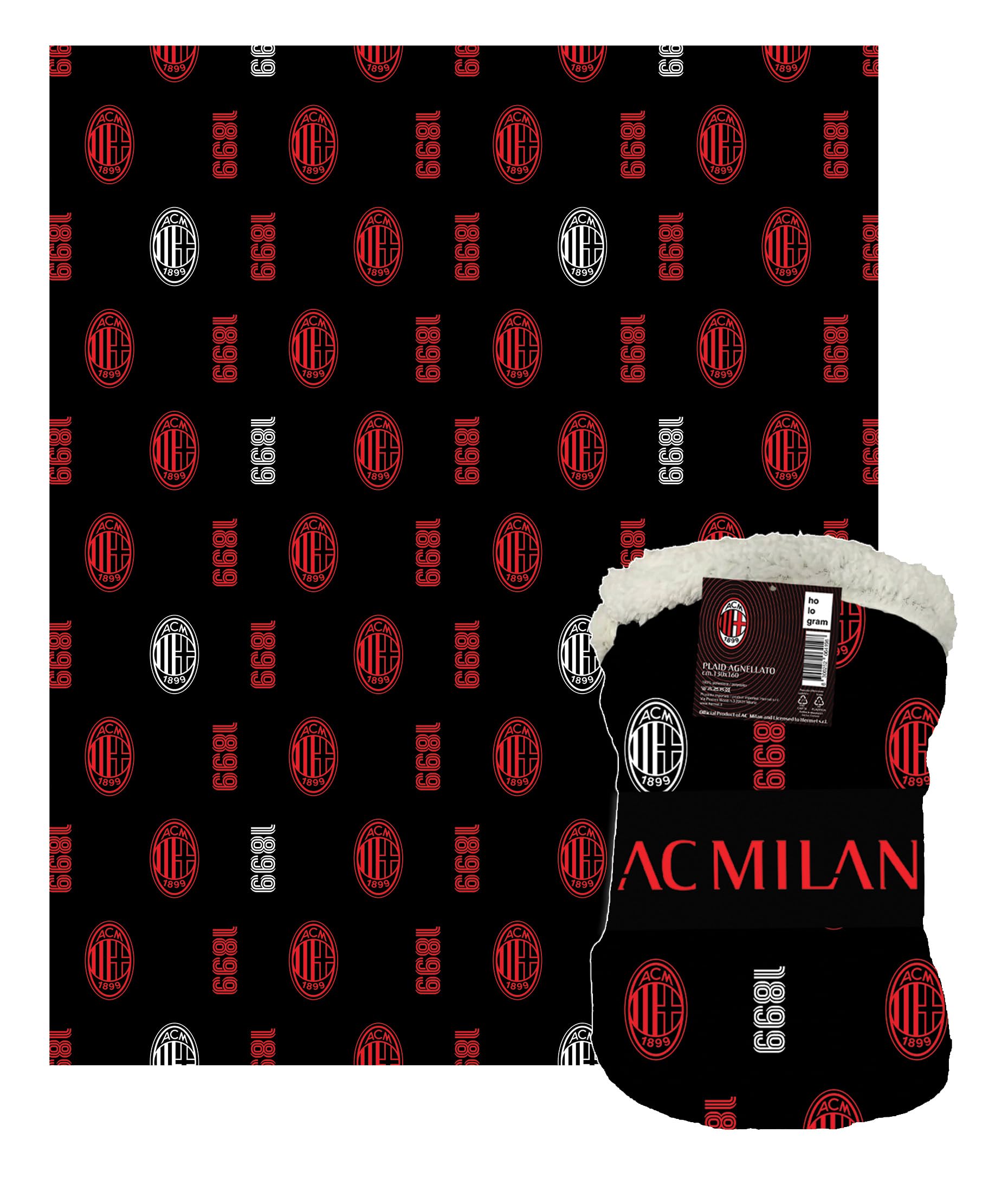 hermet A.C.Milan, Coperta Plaid Pile Sherpa Agnellato, 130x160, Invernale, Doppio Strato, Letto Divano, Morbida Calda, Prodotto Ufficiale