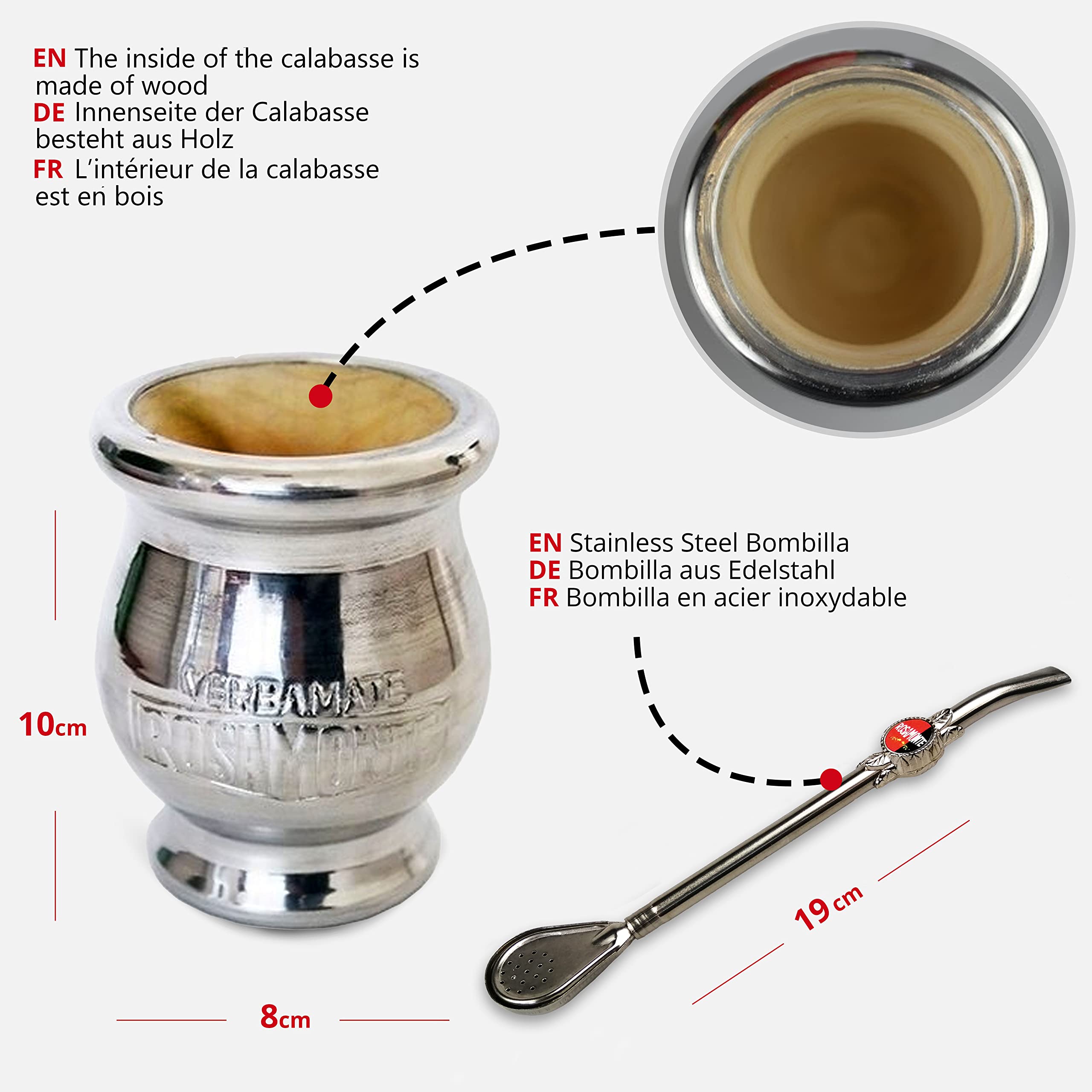 Rosamonte Yerba Mate Tradizionale 0,5 kg | Kit da Tè in Acciaio Inox: Tazza - Zucca | Cannuccia - Bombilla