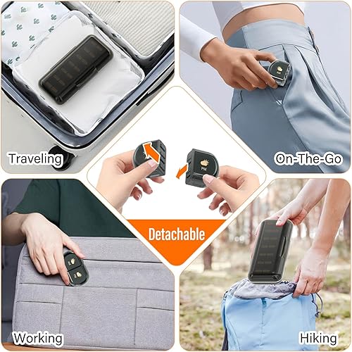 Miniatura 5 de Organizador semanal de pastillas 2 veces al día, a prueba de humedad, compartimentos desmontables, pastillero AM PM 2 x 7 días, organizador de