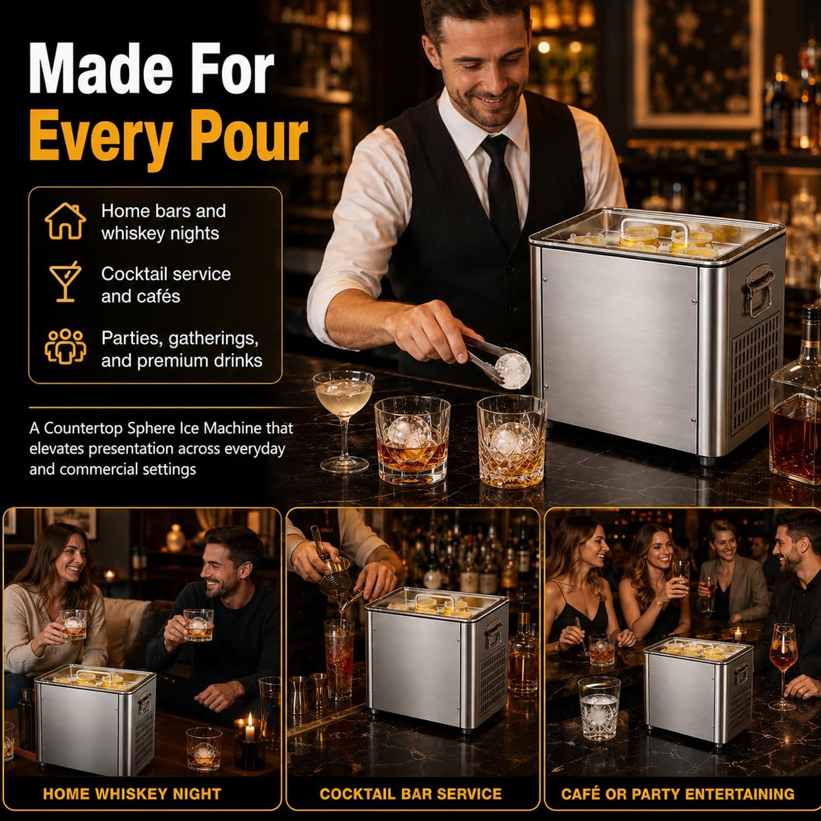 Fabricante comercial de bolas de hielo redondas,fabricación rápida de 1,5h