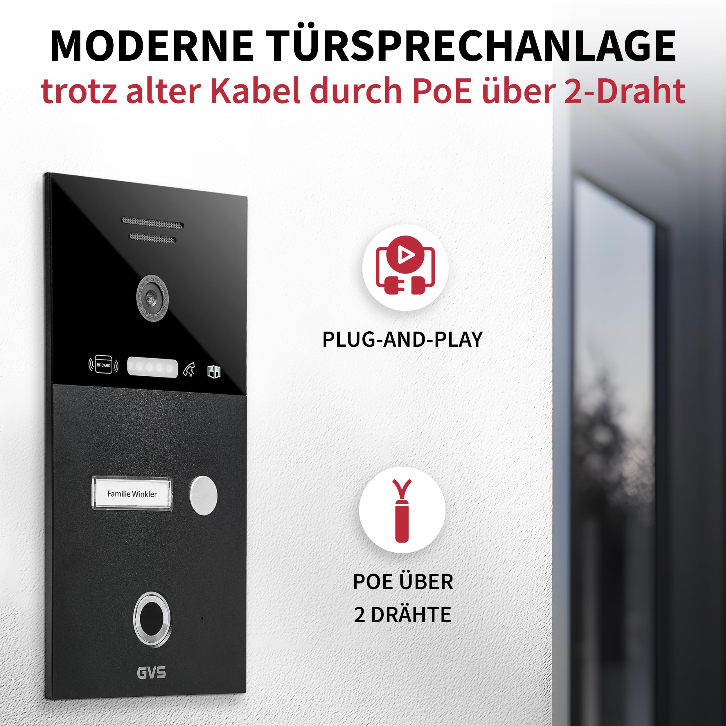 GVS 2-Draht Ethernet PoE Konverter mit bis zu 500m Reichweite - Moderne IP-Technologie über 2-Draht-Kabel inkl. PoE-Unterstützung - Einfache Installation für Türsprechanlagen & IP-Kameras