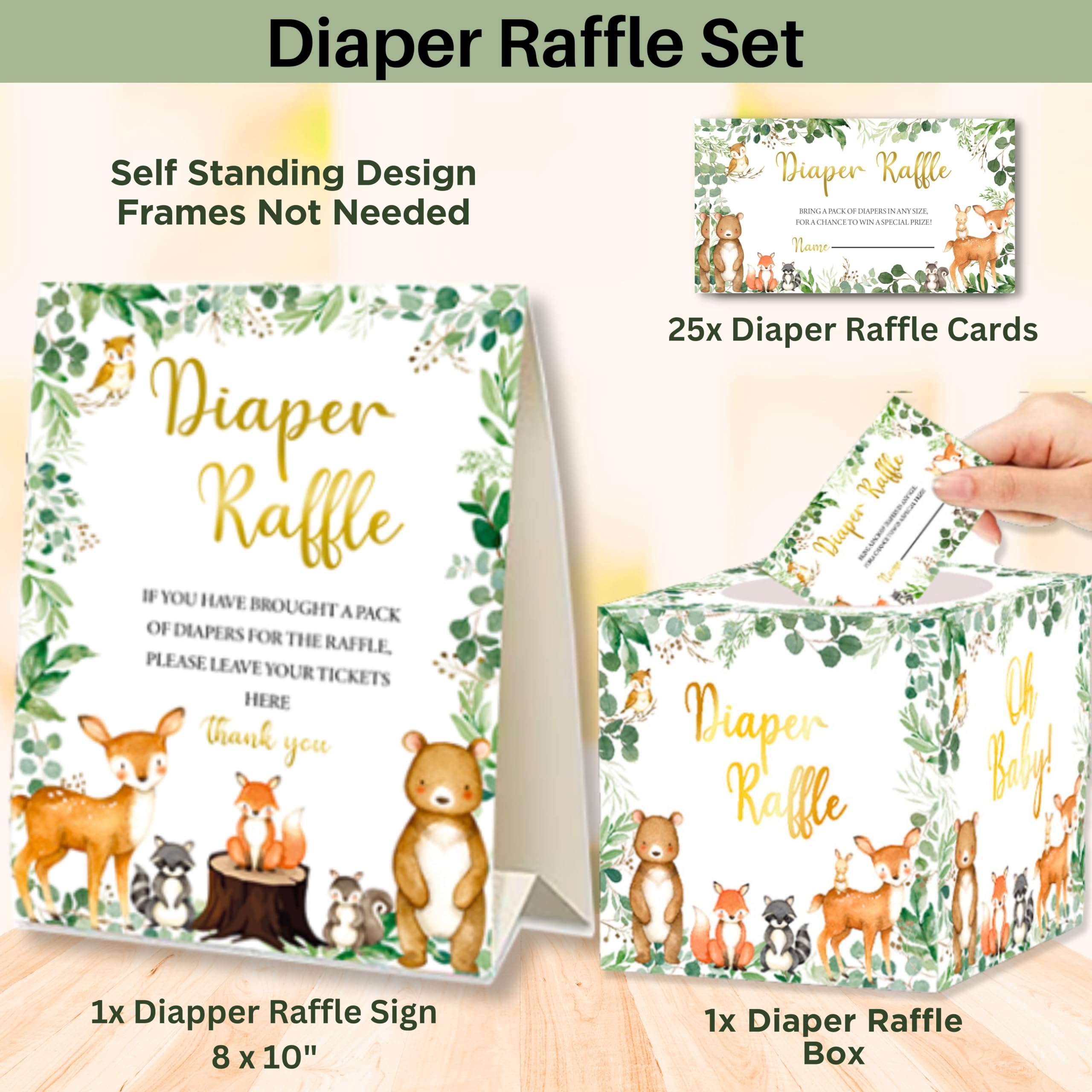 153 invitaciones para baby shower del bosque para niño y niña con sobres, tarjetas de agradecimiento para bebé, tarjetas de solicitud de libro, caja de rifa de pañales con boleto y letrero, juego de