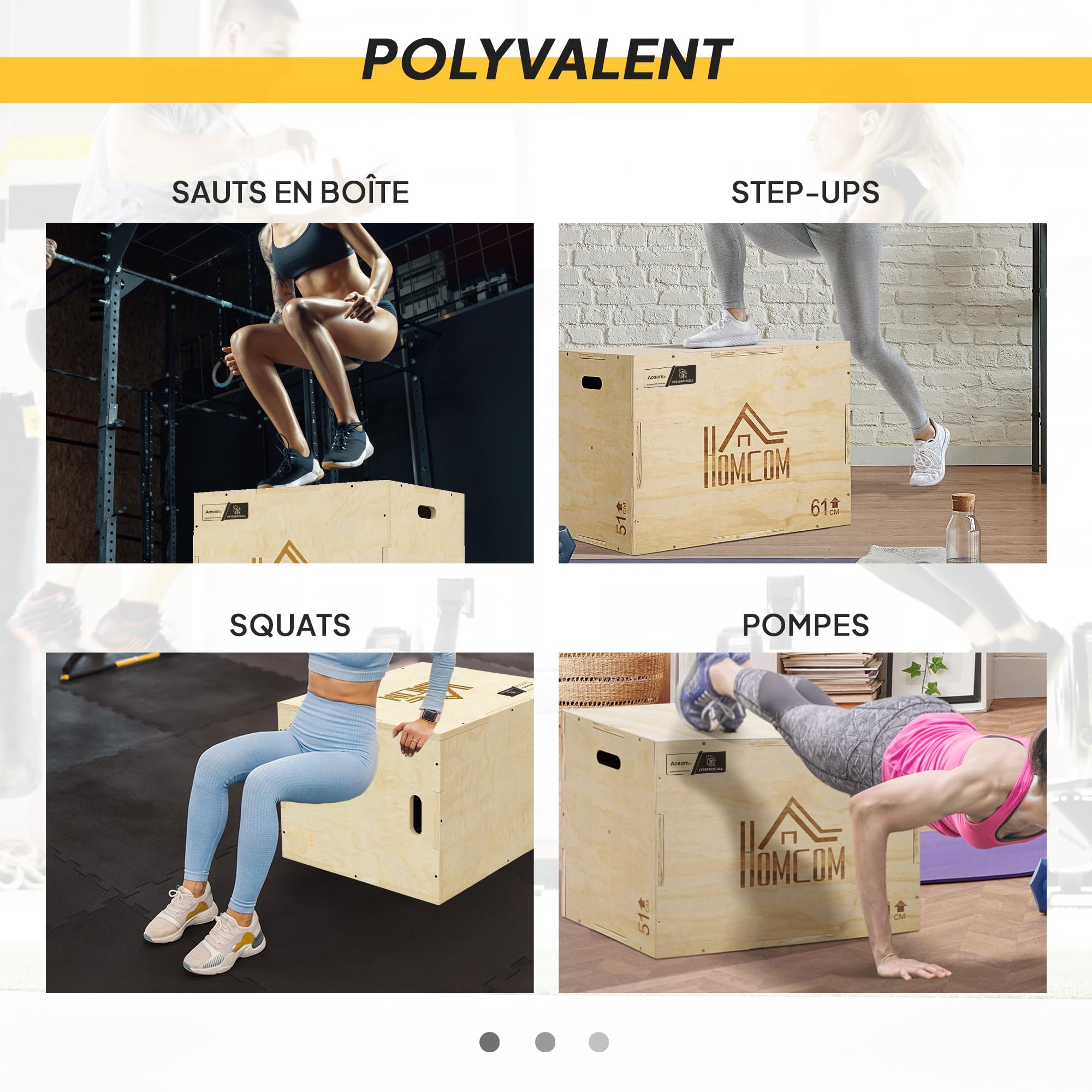 HOMCOM Box jump pliométrie 3 en 1 - Collaboration Aosom.fr x FFHandball - appareil boîte à saut musculation fitness & crossfit plyobox pour box training