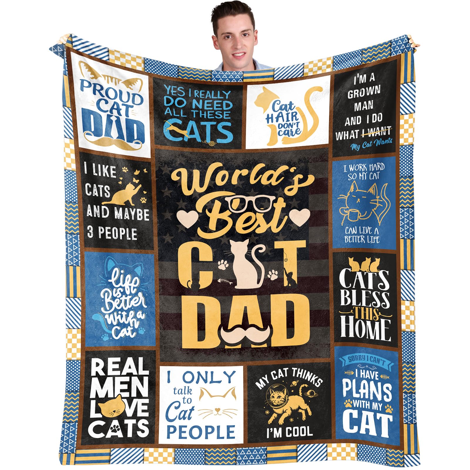 Fluxflix Cat Dad Gifts - Cat Dad Gifts for Men - Gift for Cats Lovers - Cats Lovers Gift for Men/Daddy/Dads Throw Blanket 60"X50"
