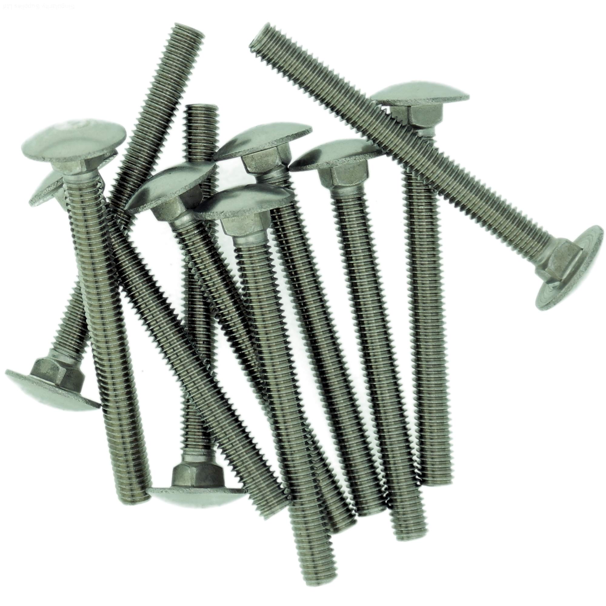Singularity Supplies M6 (6Mm X 60Mm) Cup Square Carriage Bolt (Fully Threaded) - Stainless Steel (A2) (Pack Of 10)
