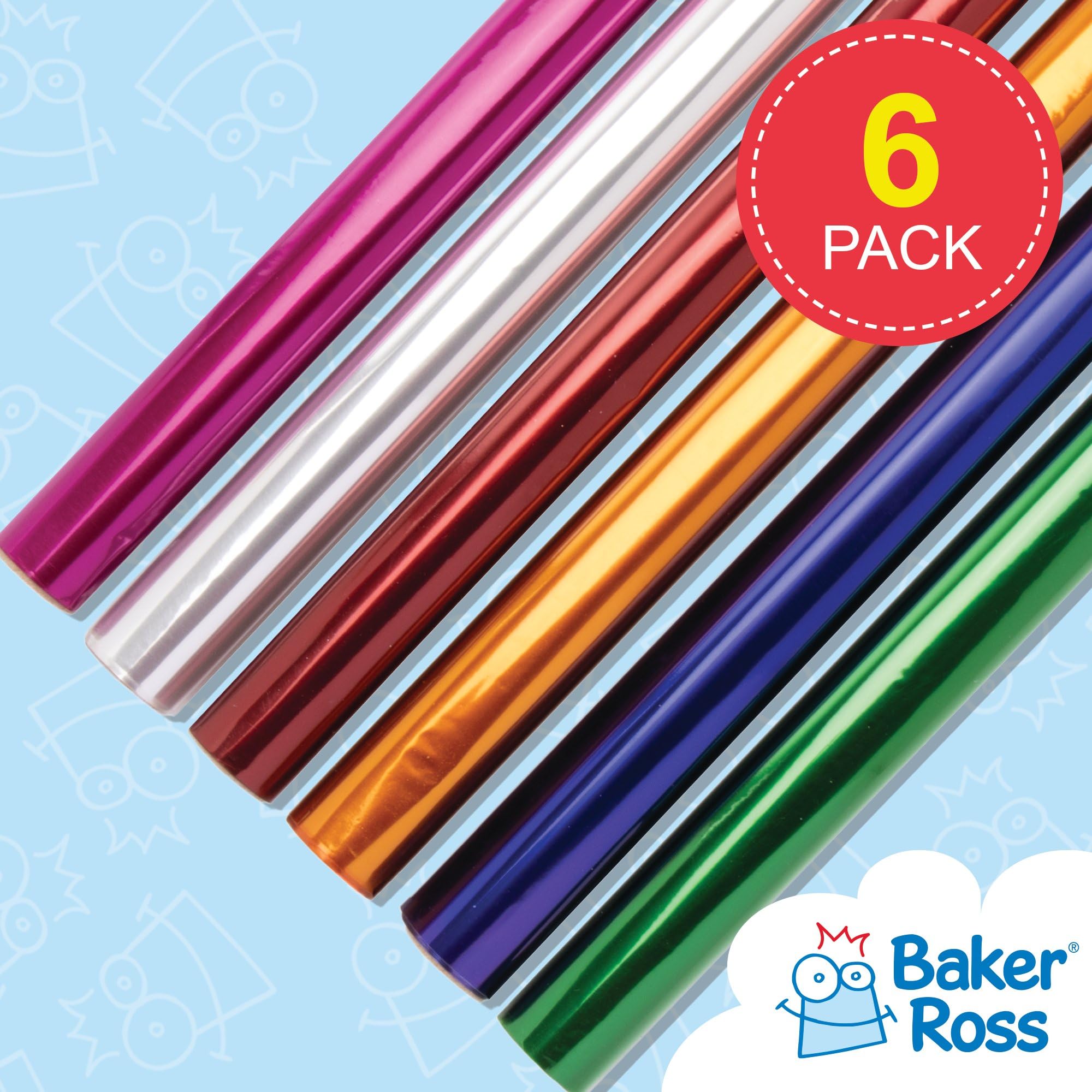Baker Ross Cellofan Colorato (Pacco da 6 rotoli) Ideali per le Decorazioni per Bambini
