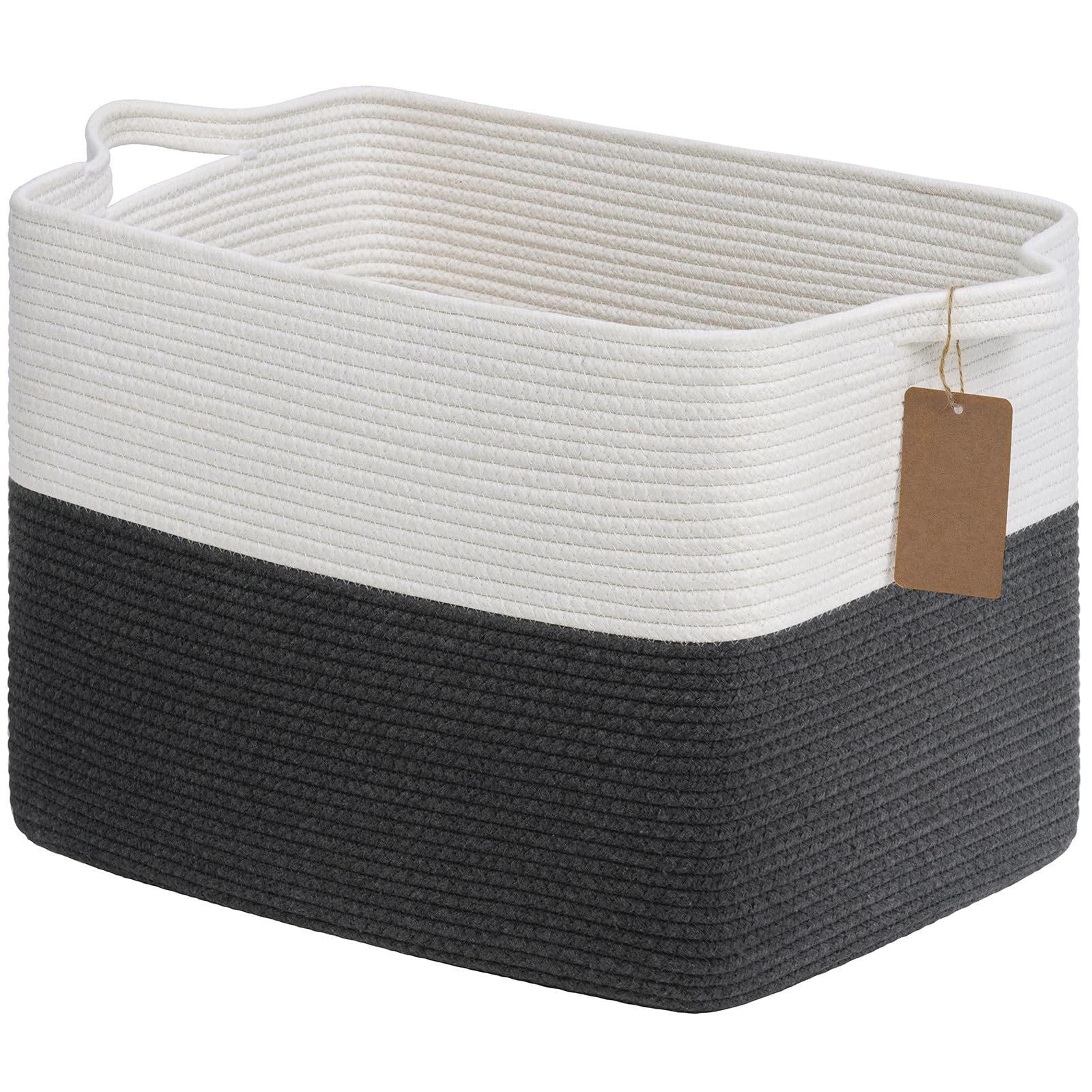 Goodpick 50L Large Woven Rope Storage Basket, Rectangle, Dark Gray