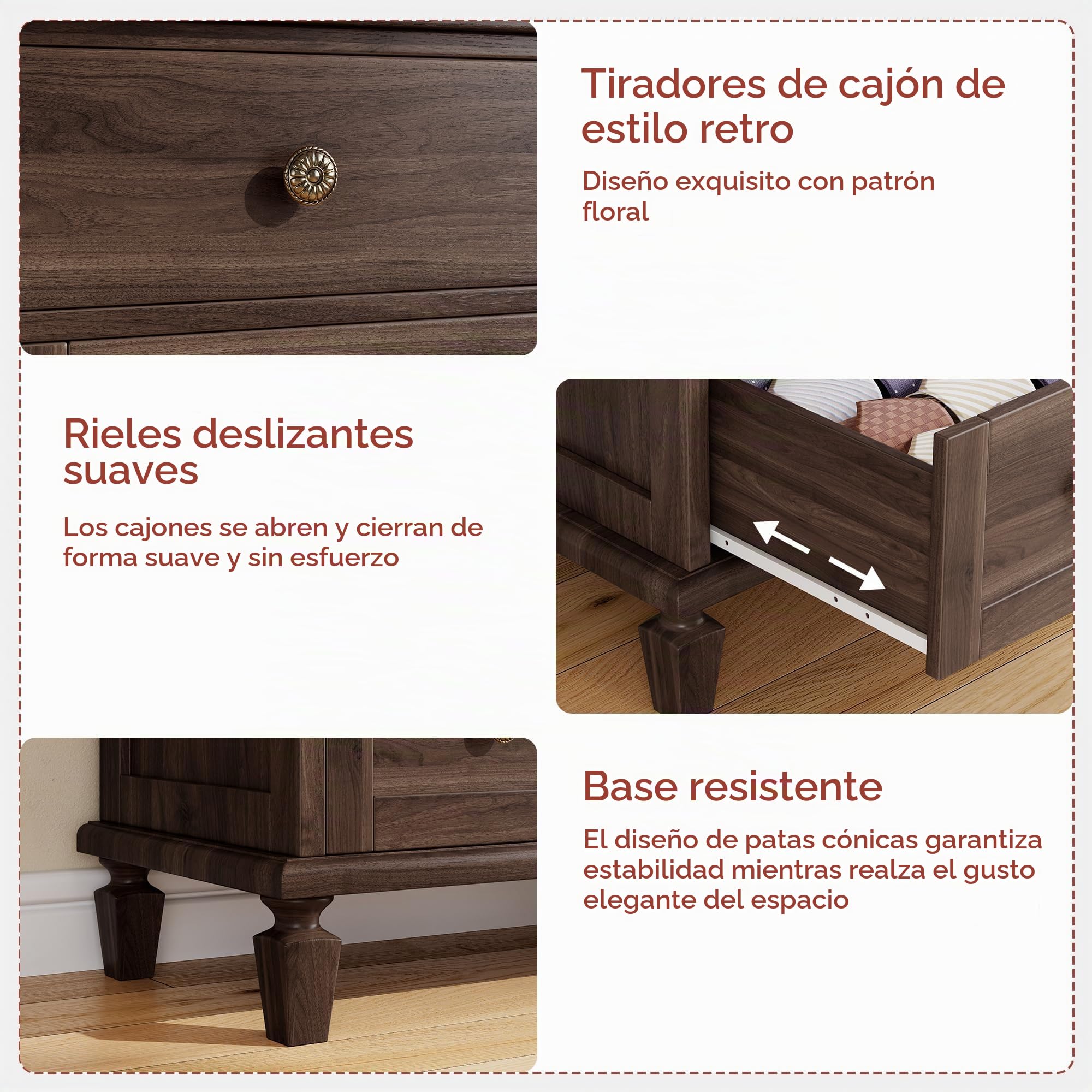 GarveeHome Cómoda Vintage de 4 cajones con Patas cónicas