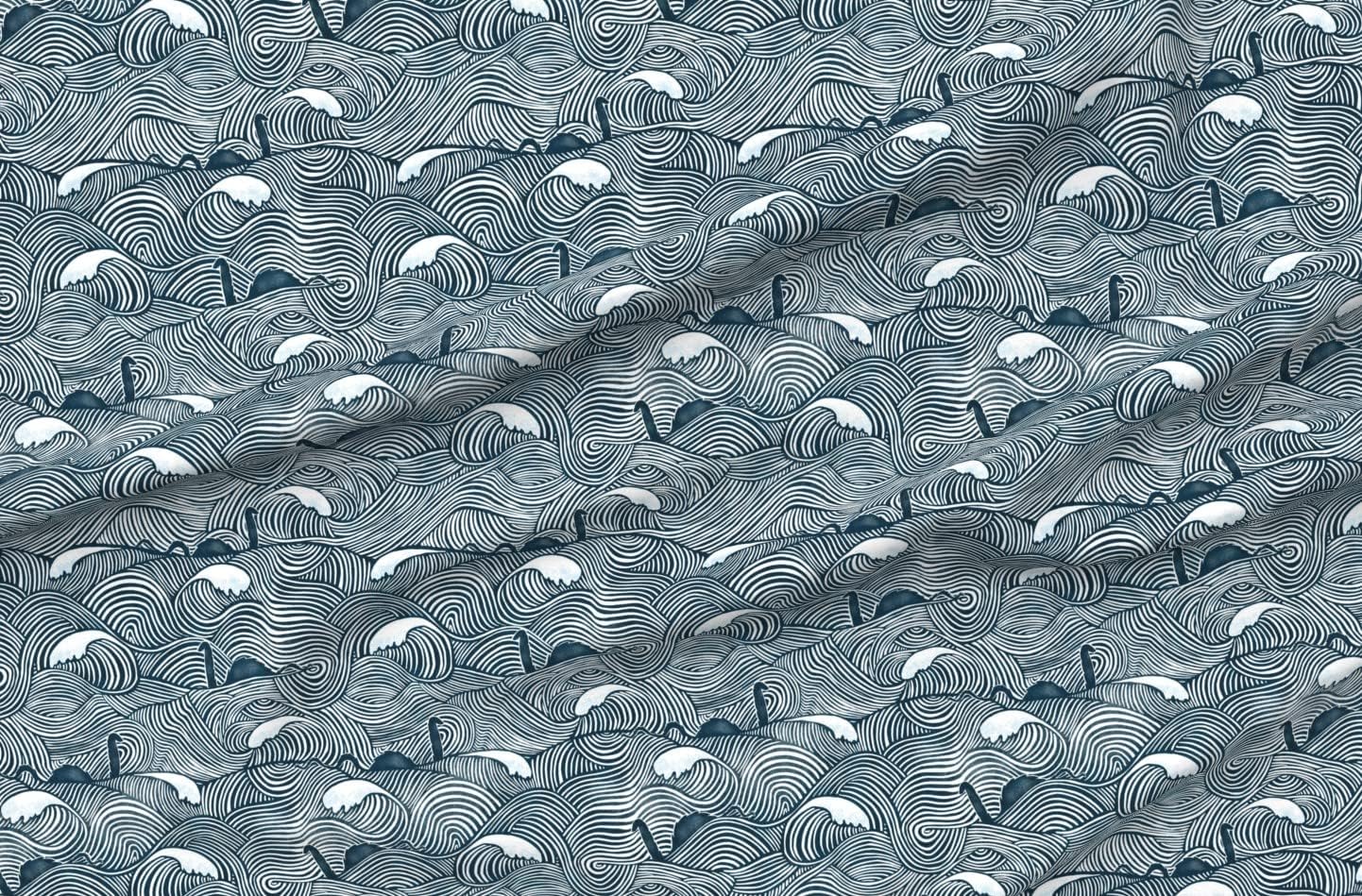 Spoonflower Fabric - Nessie Cryptid Legend Myth Scotland Scottish Printed on Organic Cotton Sateen Fabric by The Yard - Sewing Quilting Apparel Home Decor