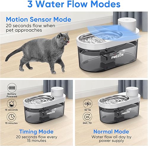Miniatura 4 de Cormix - Fuente de agua inalámbrica para gatos, funciona con pilas, fuente de agua para mascotas de 135 oz4 L con 3 modos de trabajosensor de