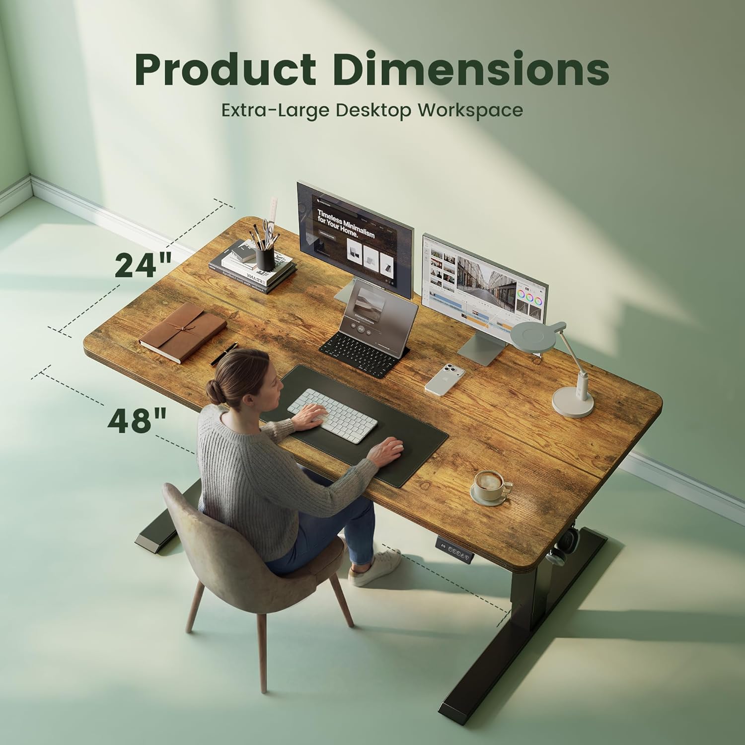 CubiCubi Electric Standing Desk Height Adjustable, 47.2 x 23.6 Inches Home Office Computer Desk, Sit to Stand Up with Memory Presets, Rustic Brown