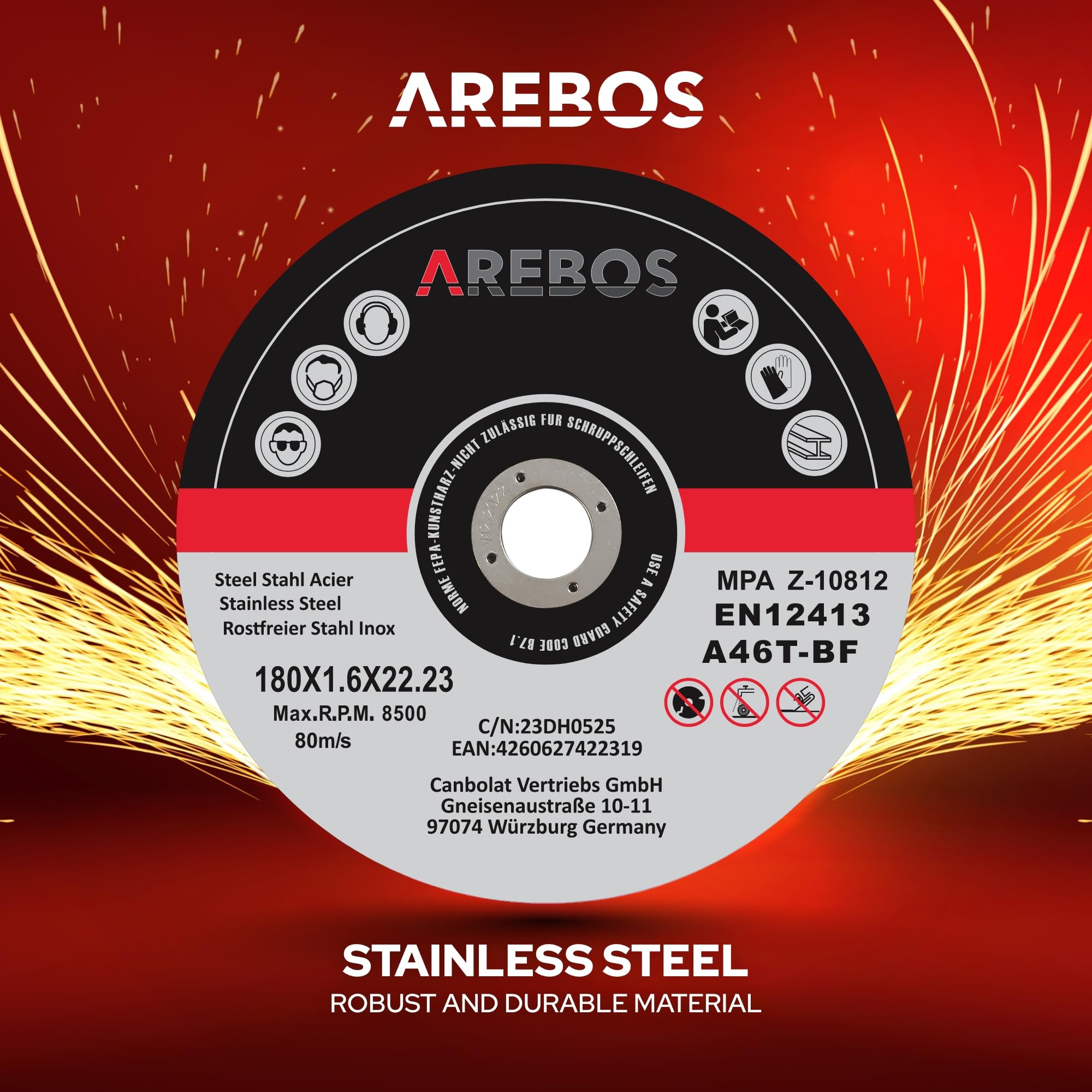 Arebos Discos de corte 50 piezas | Ø 180 mm x 1,8 mm x 22,2 mm | apto para acero, acero inoxidable, inox, hierro, chapa, metal | avance y retroceso | EN 12413 | certificado por (MPA)