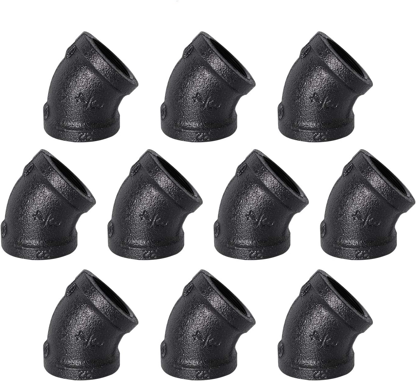 3/4" Black 45° elbow, Home TZH Female Threaded 45-degree Iron Connector Pipe Fitting for Industrial Vintage Style DIY Project/Furniture/Shelving Decoration (10, 3/4 Inch(Black))