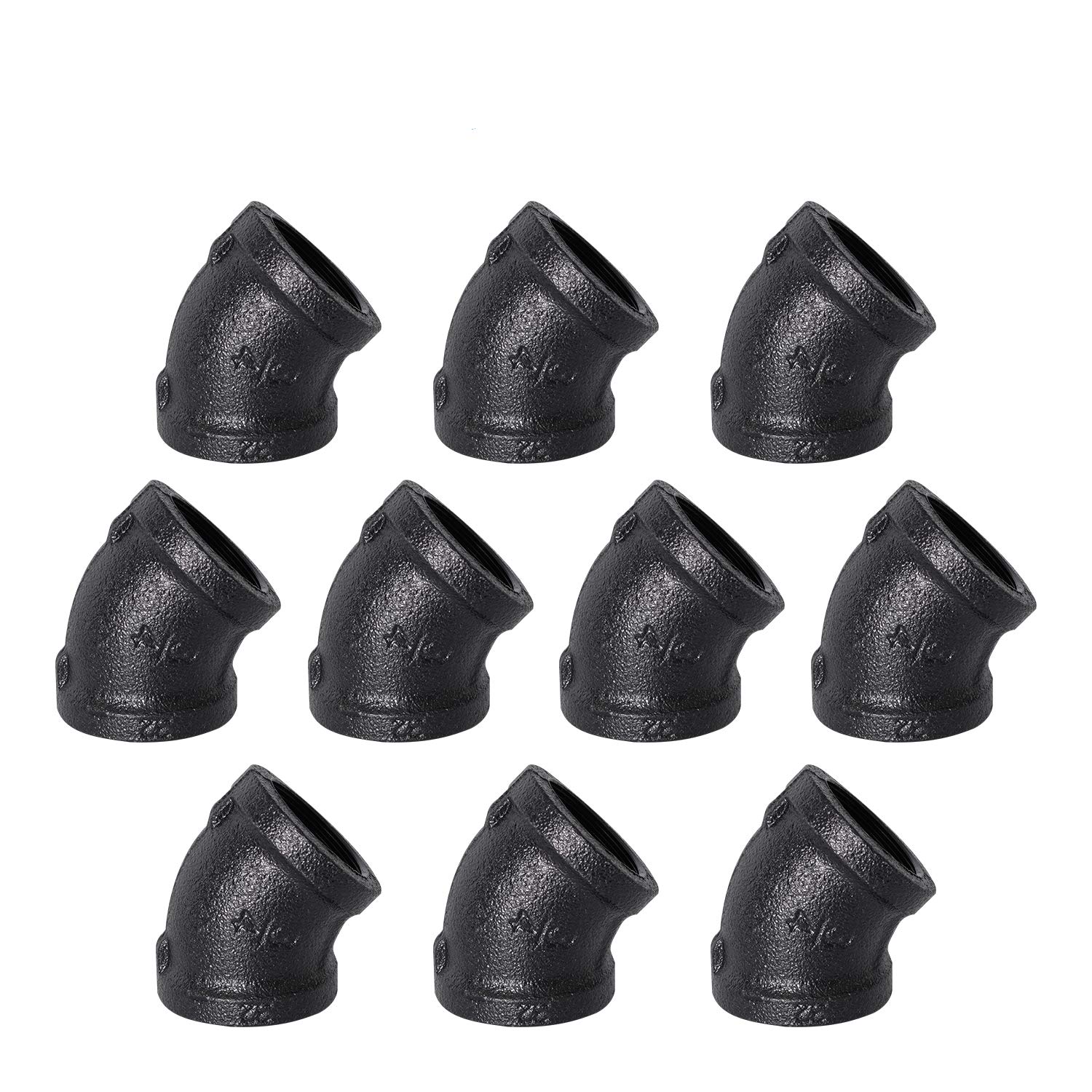 3/4" Black 45° elbow, Home TZH Female Threaded 45-degree Iron Connector Pipe Fitting for Industrial Vintage Style DIY Project/Furniture/Shelving