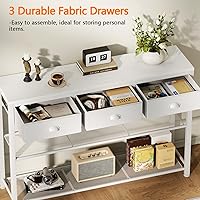Vista 4 de Furologee White Entryway Table, 38'' Console Sofa Table with 3 Fabric Drawers, Industrial Entry Way Table with Storage Shelves, Display Shelf for