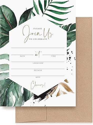 Bliss Collections Invitaciones con sobres 25 tarjetas de vegetación tropical invitaciones en blanco para tu boda despedida de soltera baby shower
