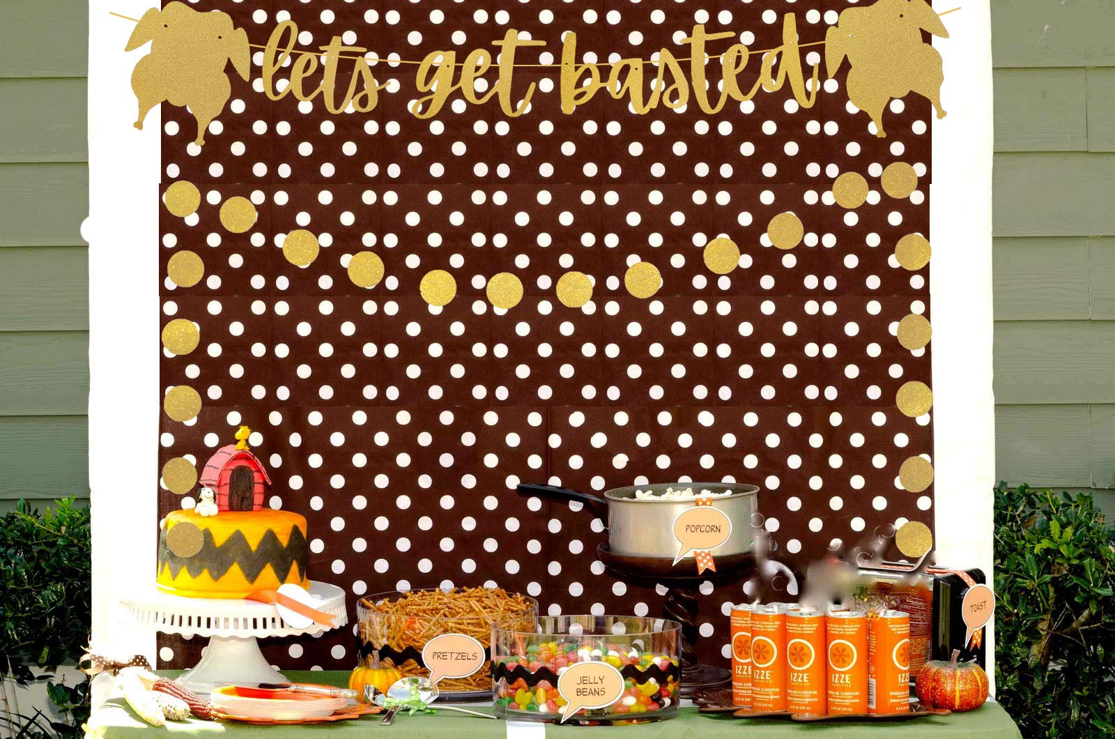 Gold Glitter 'Let's Get Basted' Thanksgiving Banner - Funny Friendsgiving Decor, Autumn Party Garland Sign - View #5