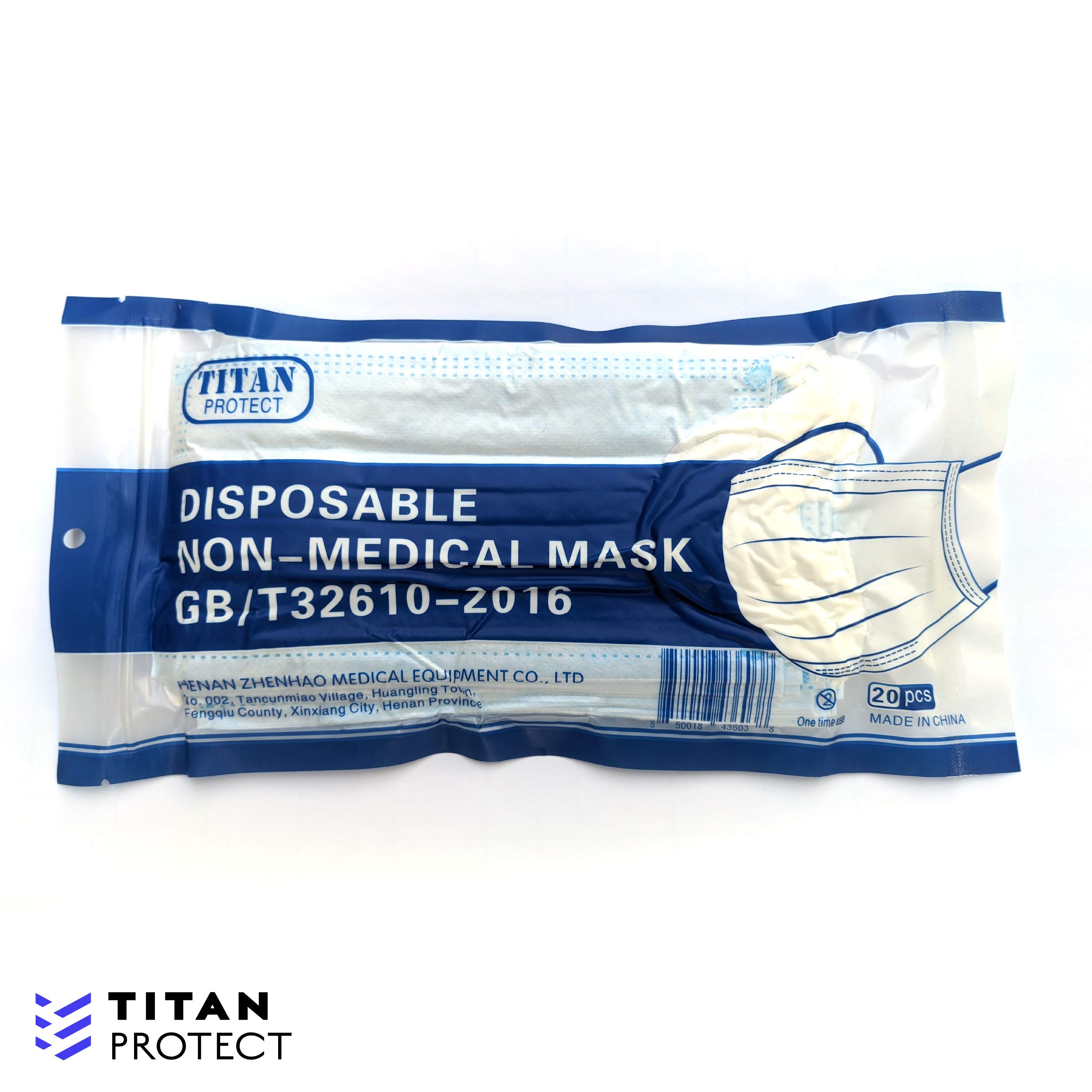 Class 1 Protective Face Masks - TITAN PROTECT Non Medical 3-Layer Disposable Face Mask, Daily Protection Filters >95% of Particles, Elastic Ear Loop, Adjustable and Comfortable, Blue (200 PC)