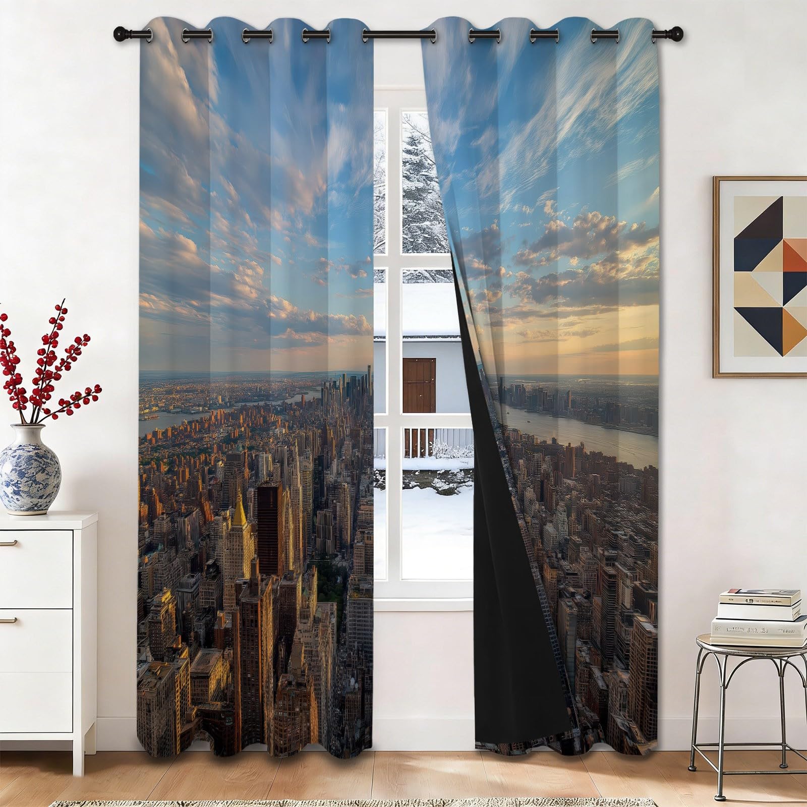 Rideaux imprimé ville pour décorer une chambre moderne et créer un espace cosy