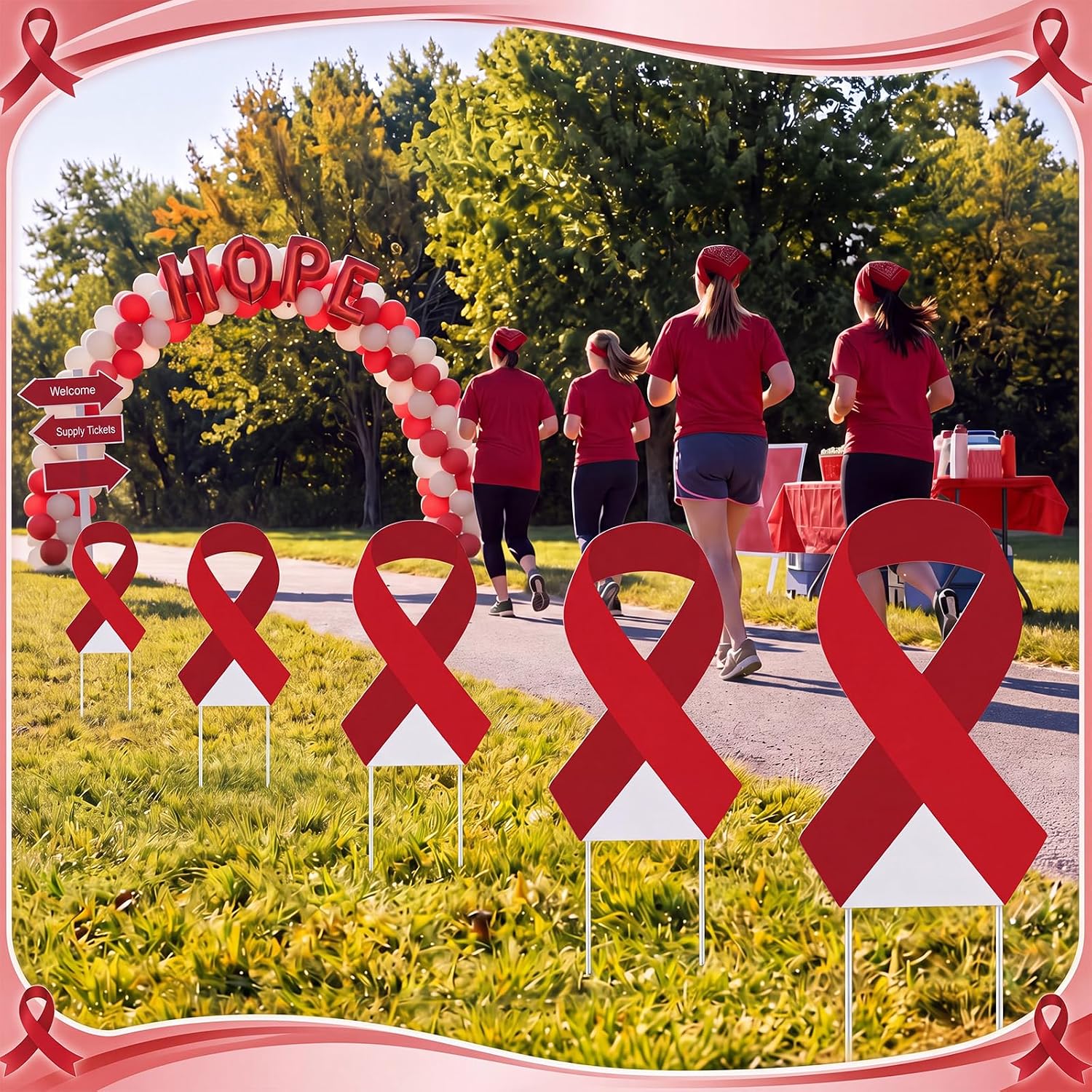 Capoda 5 Pcs Large Red Ribbon Cardboard Cutouts 16.5 x 26 inch