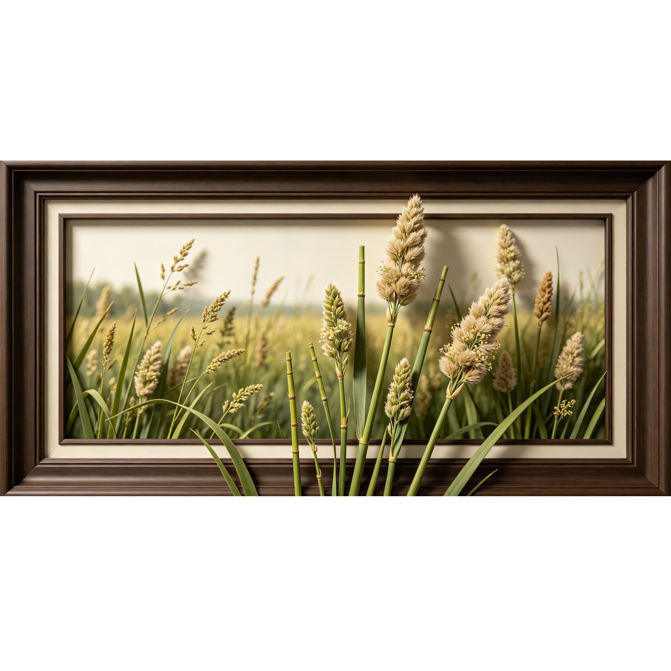 Agglomerix 3D Framed Wall Art Wheat Field Harvest Farmhouse Botanical Minimalist Nature Plants Stalks Large Size SelfAdhesive Removable Wall Decor Prints Artwork for Living Room Bedroom Office